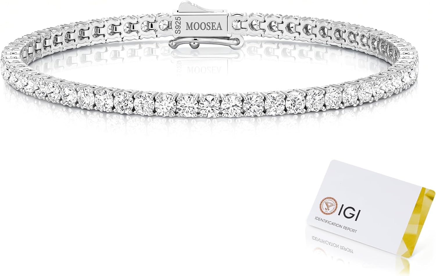MOOSEA Moissanite Bracelets for Women, IGI Certified Lab Grown 5.4-5.8CT Moissanite 925 Sterling Silver Anniversary Birthday Gifts for Women Wife Her Silver Tennis Bracelet Jewelry Gift