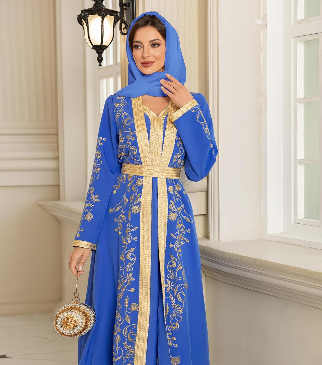 Embroidery Abayas for Women Muslim Moroccan Floral Maxi Kaftan Dress Arabic Islamic Dubai Robe Ramadan Prayer Clothes - Image 6