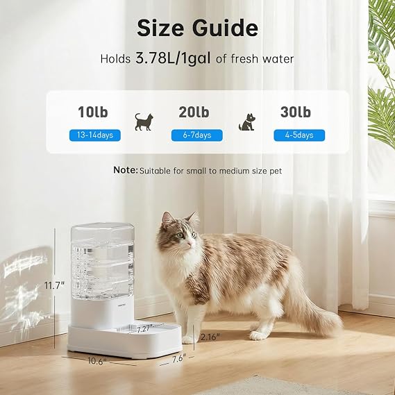 Gravity Automatic Pet Water Dispenser for Cats and Small Dogs 1 Gallon/3.5L Auto Pet Waterer Dog Water Dispenser, Easy to Fill