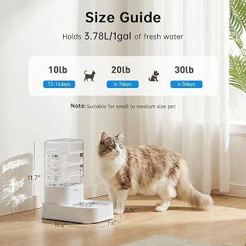 Gravity Automatic Pet Water Dispenser for Cats and Small Dogs 1 Gallon/3.5L Auto Pet Waterer Dog Water Dispenser, Easy to Fill