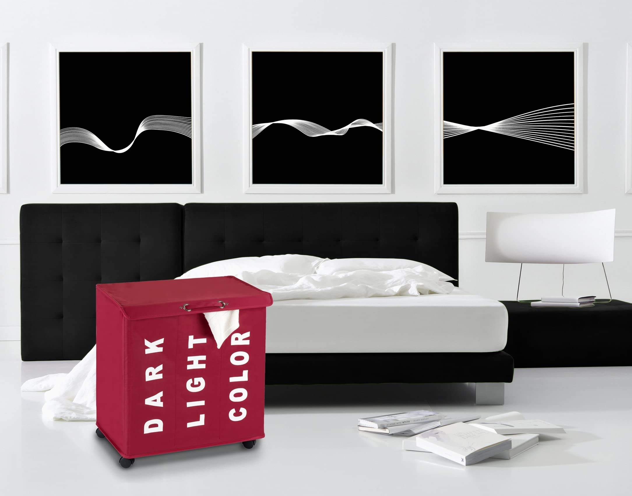 WENKO Portabiancheria Trivo rosso - cesta della biancheria Capacità: 116 l, Poliestere, 56 x 60 x 35 cm, Rosso