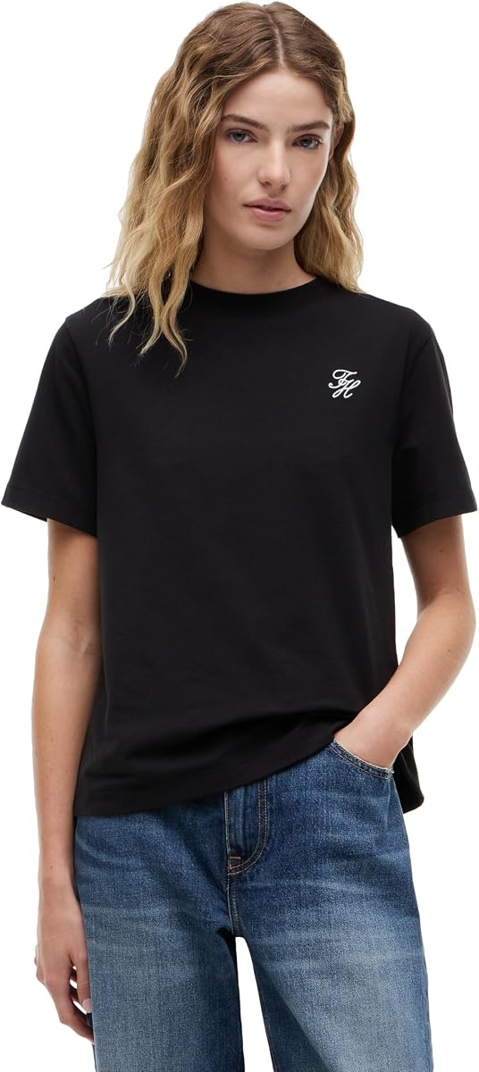 Tommy Hilfiger Women's Short Sleeve Cotton Graphic Crew Neck T-Shirts with Stretch and Script Logo