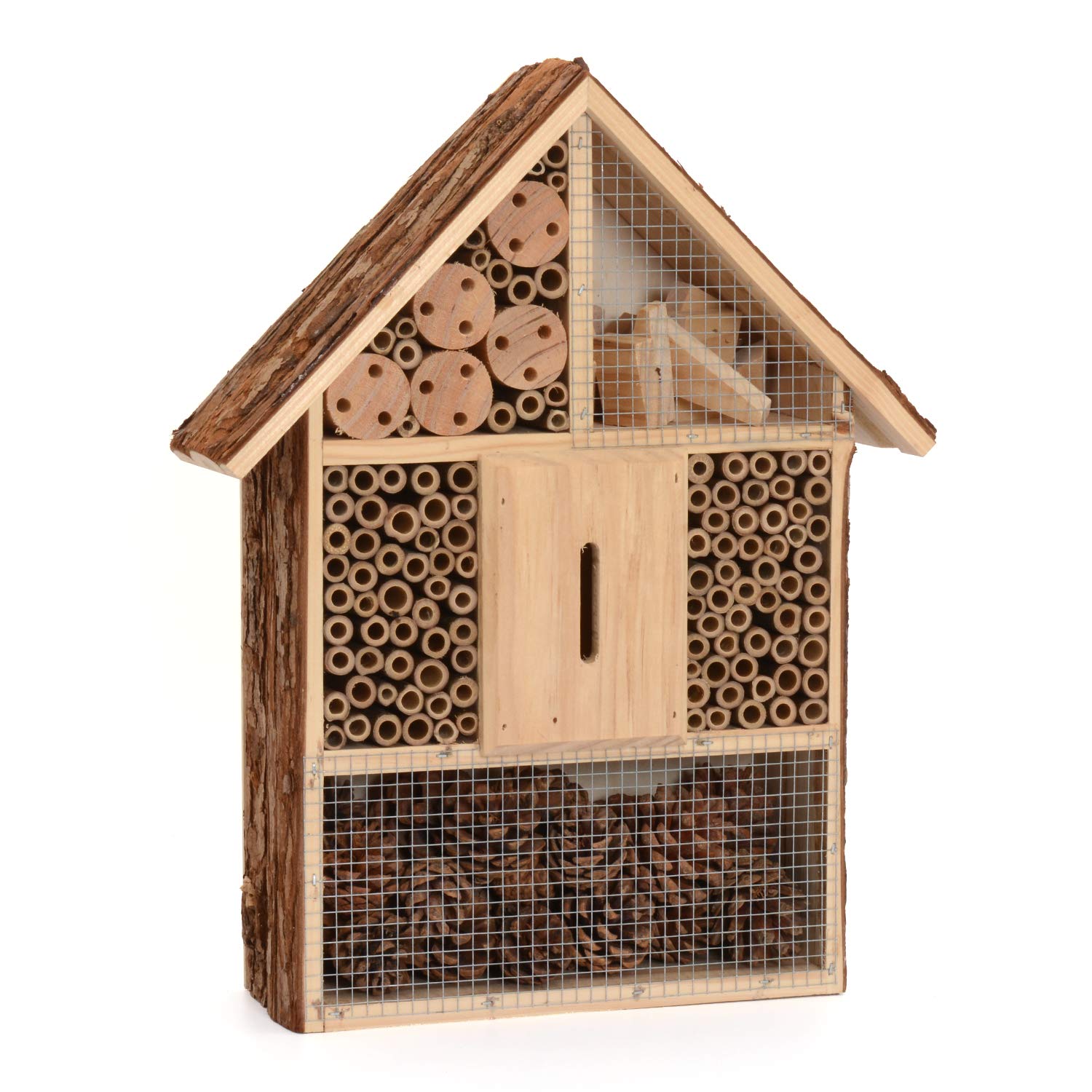 CKB LTD - Gran hotel de madera natural para abejas, mariquitas, mariposas, refugio exterior, jardín, hogar, hogar, hábitat al aire libre, grande, 30 x 10 x 39 cm