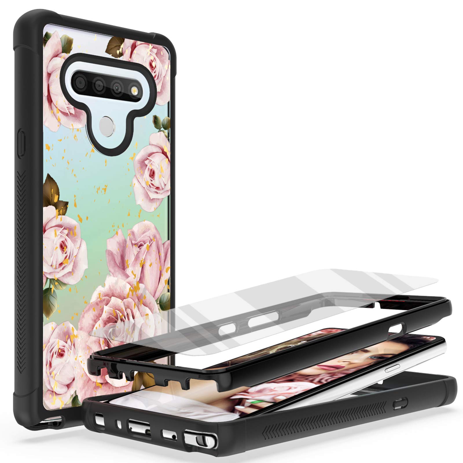AMPURSQ Case for LG Stylo 6, Stylo 6 Phone Case LMQ730, Slim fit Shock Proof and Anti Scratches Rugged PC with Floral Pattern Design Hard Protective Back Armor
