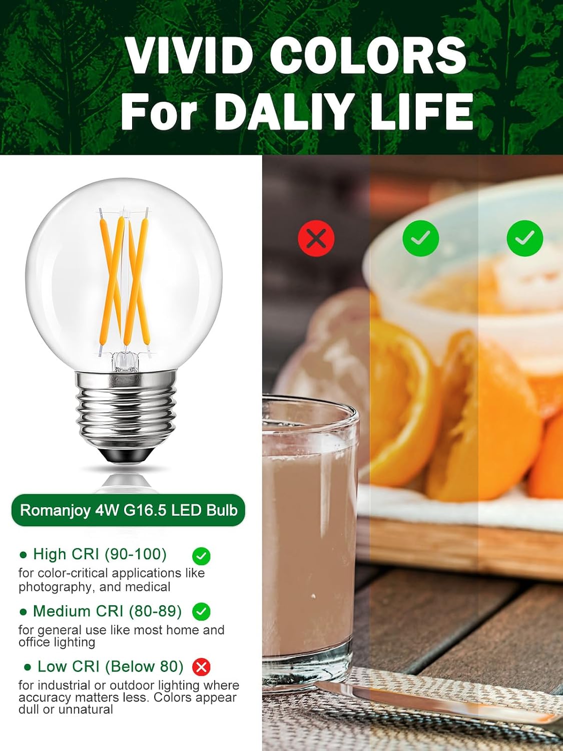 4W G16.5 LED Light Bulb 40 Watt Equivalent, Small Globe Dimmable E26 Edison Bulbs, 2700K Soft Warm Light Bulbs for Pendant Chandeliers, Ceiling Fans, Vanity, 10 Pack