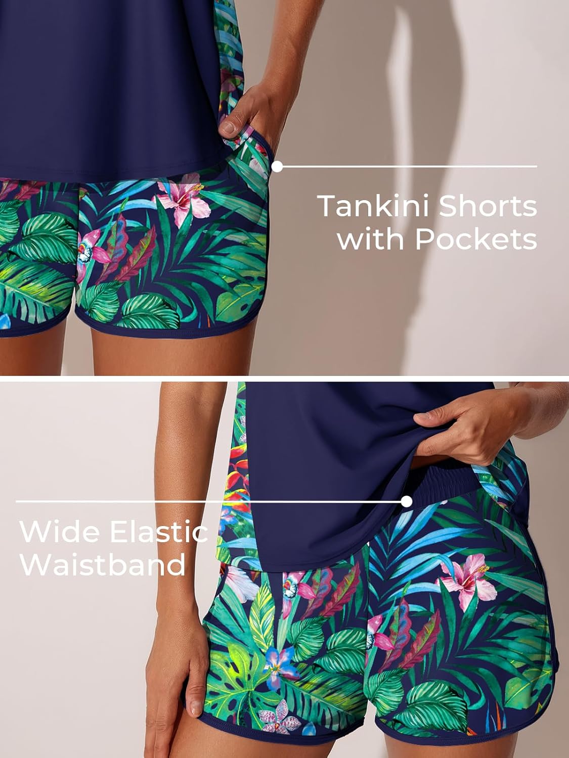 Summer Mae Blouson Tankini Swimsuits for Women 2026 Tummy Control Two Piece Bathing Suits with Sporty Pockets Swim Shorts