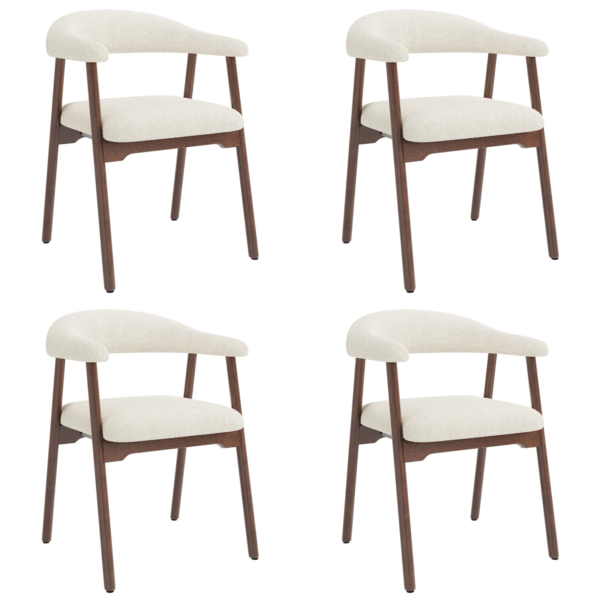 4 Esszimmerstühle aus Massivholz, bequem und atmungsaktiv, geeignet für Esszimmer, Wohnzimmer, Cafés, moderner Stil, Boucle, Walnussholzfarbe + Beige
