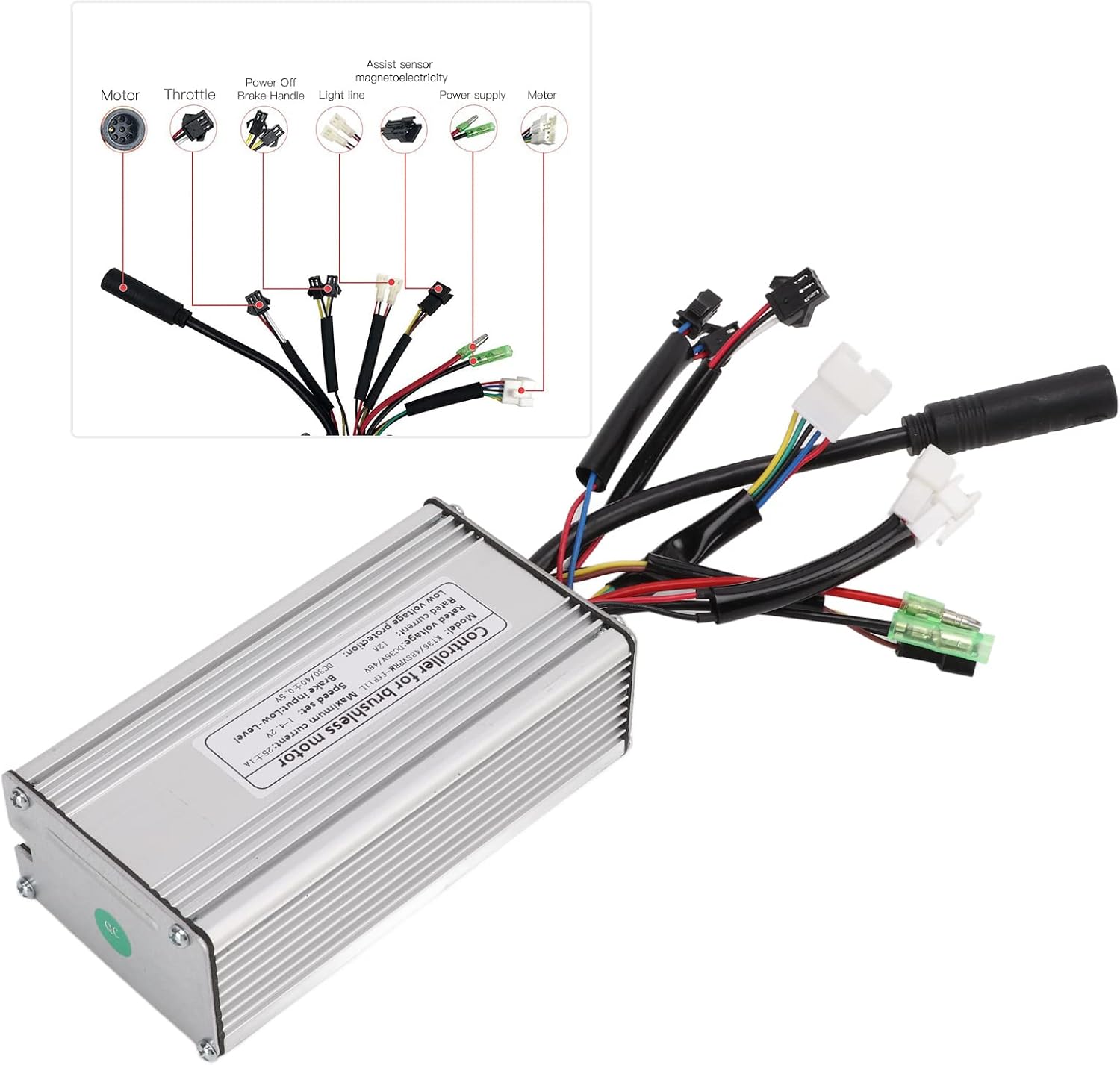 VGEBY Electric Controller, 36V 48V 25A Electric Controller with Double Light Cable Heat Dissipation 9 Tubes Design for Electric Scooter, Electric Bike, Electric Tools