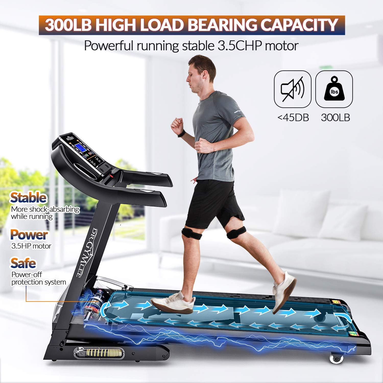 DR.GYMLEE Folding 3.5 HP Treadmill 320 LB Capacity for Home, 15% Auto Incline Running Machine with & Strong Shock Absorption, Easy Assembly & Space Saver for Home Office Workout…
