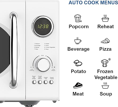 Miniatura 5 de Emerson MWRG0901W - Horno microondas digital retro con temporizador y pantalla LED de 800 W con 5 micro niveles de potencia, 8 ajustes