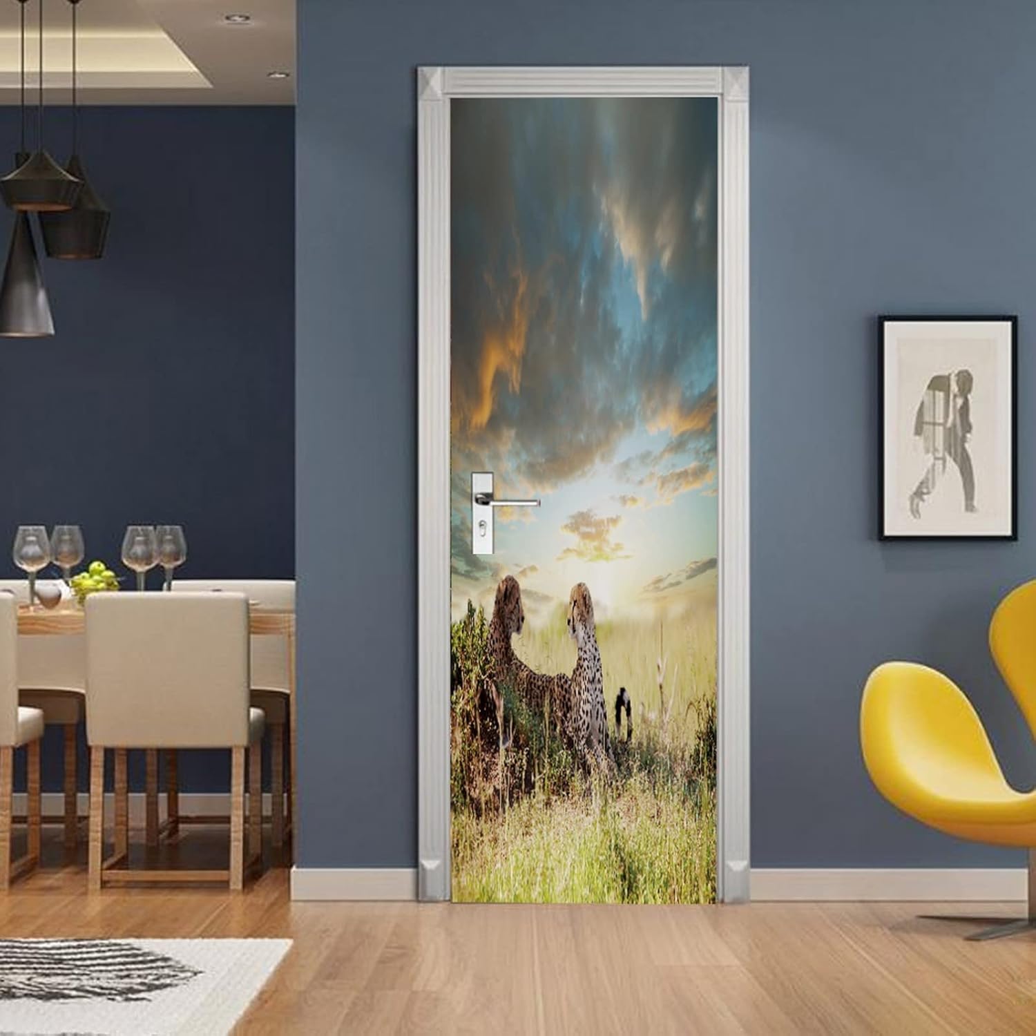 A.Monamour 3D Door Stickers for Interior Doors Cheetah Animal Theme Vinyl Waterproof Self Adhesive Door Mural Decals for Bedroom Office Bathroom 95 x 215 cm