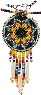 Native Style Beaded Necklace Earrings Set with Large Rosette Pendant