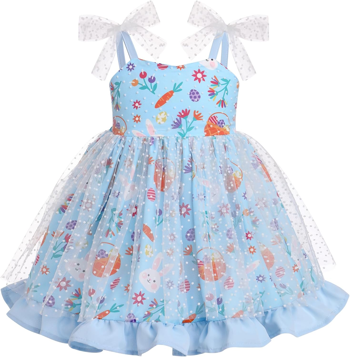 OBEEII Baby Girl Dress Spaghetti Straps Bow Tulle Tutu Princess Dress Toddler Birthday Party Pageant Photoshoot Dress