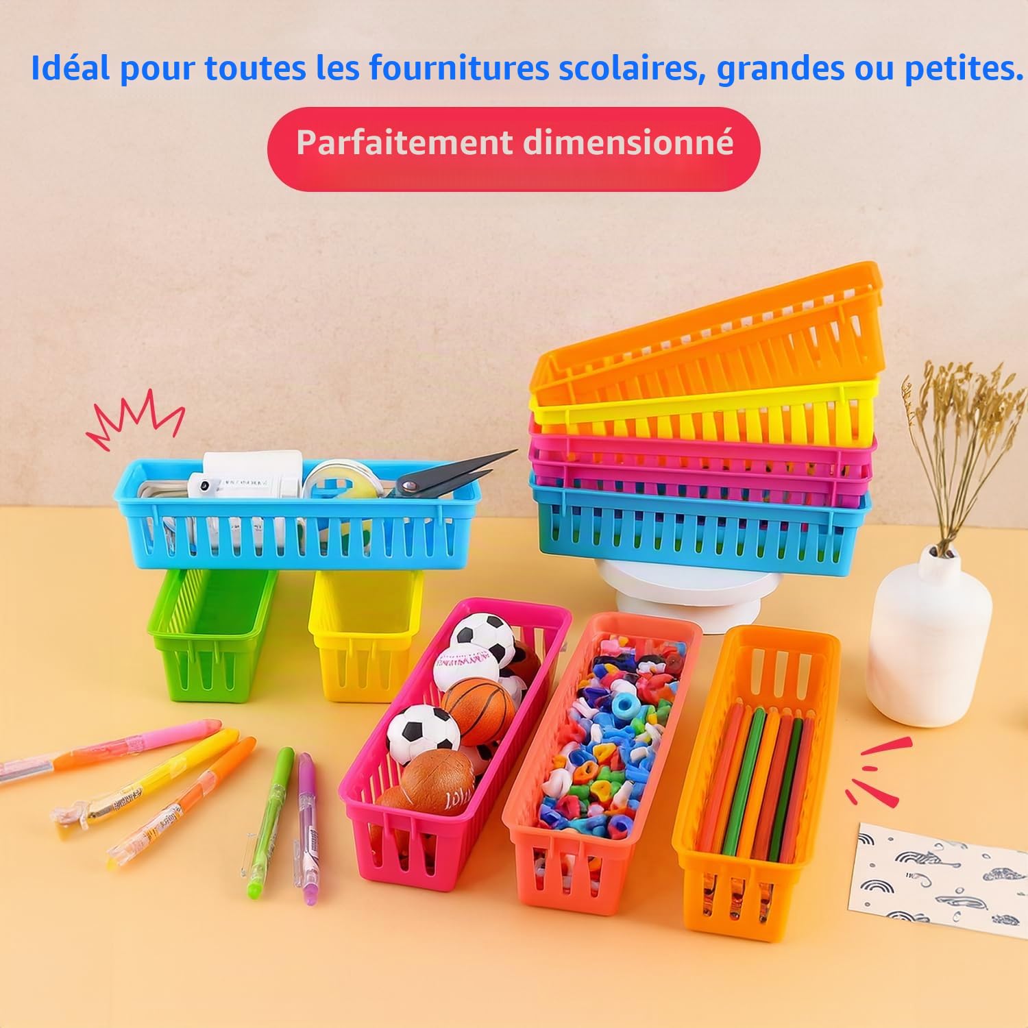 Prextex Range-crayon Prextex pour la salle de classe Panier à crayons ou panier à crayons, couleurs variées (paquet de 12)