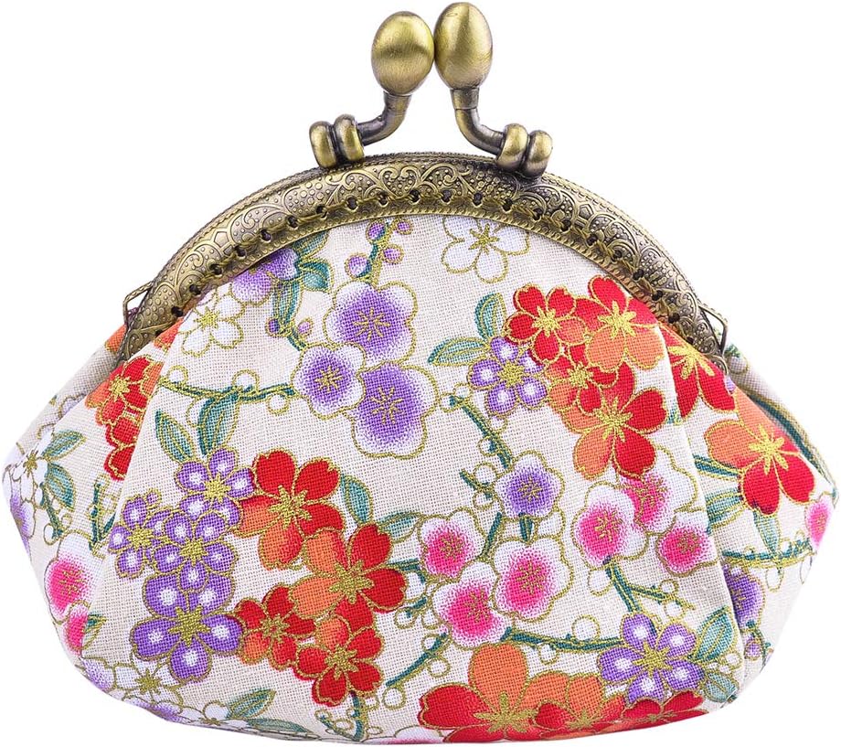 Oyachic Coin Purse,Floral Change Purse,Vintage Coin Pouch,Small Wallet with Kiss Lock Clasp for Women,Girls