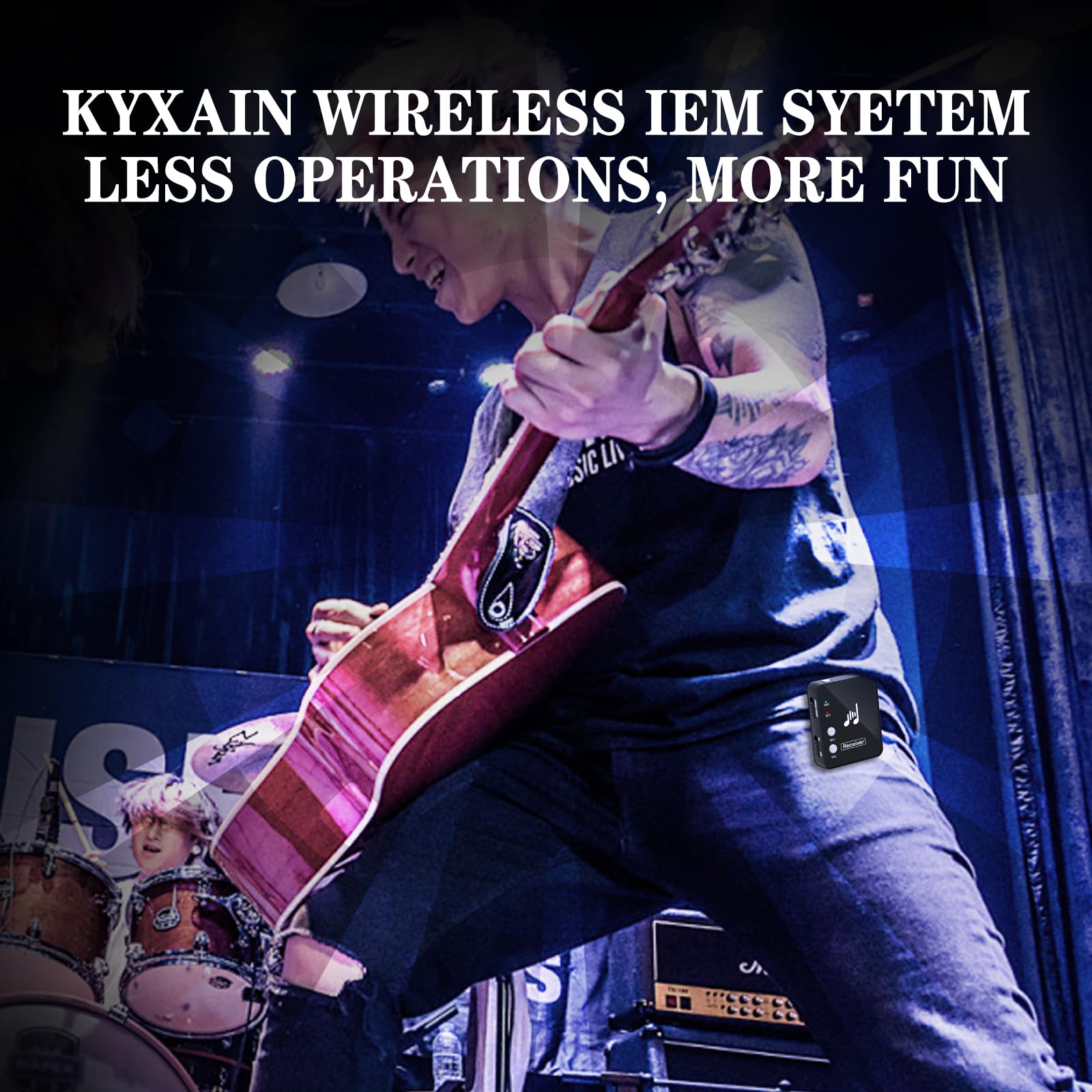 2,4 GHz Wireless In Ear Monitorsystem, 24Bit/48K Mono Stereo Wireless IEM System mit Transmitter Beltpack Empfänger Auto Pairing, OTG USB Eingang, für Studio Band Live Performance