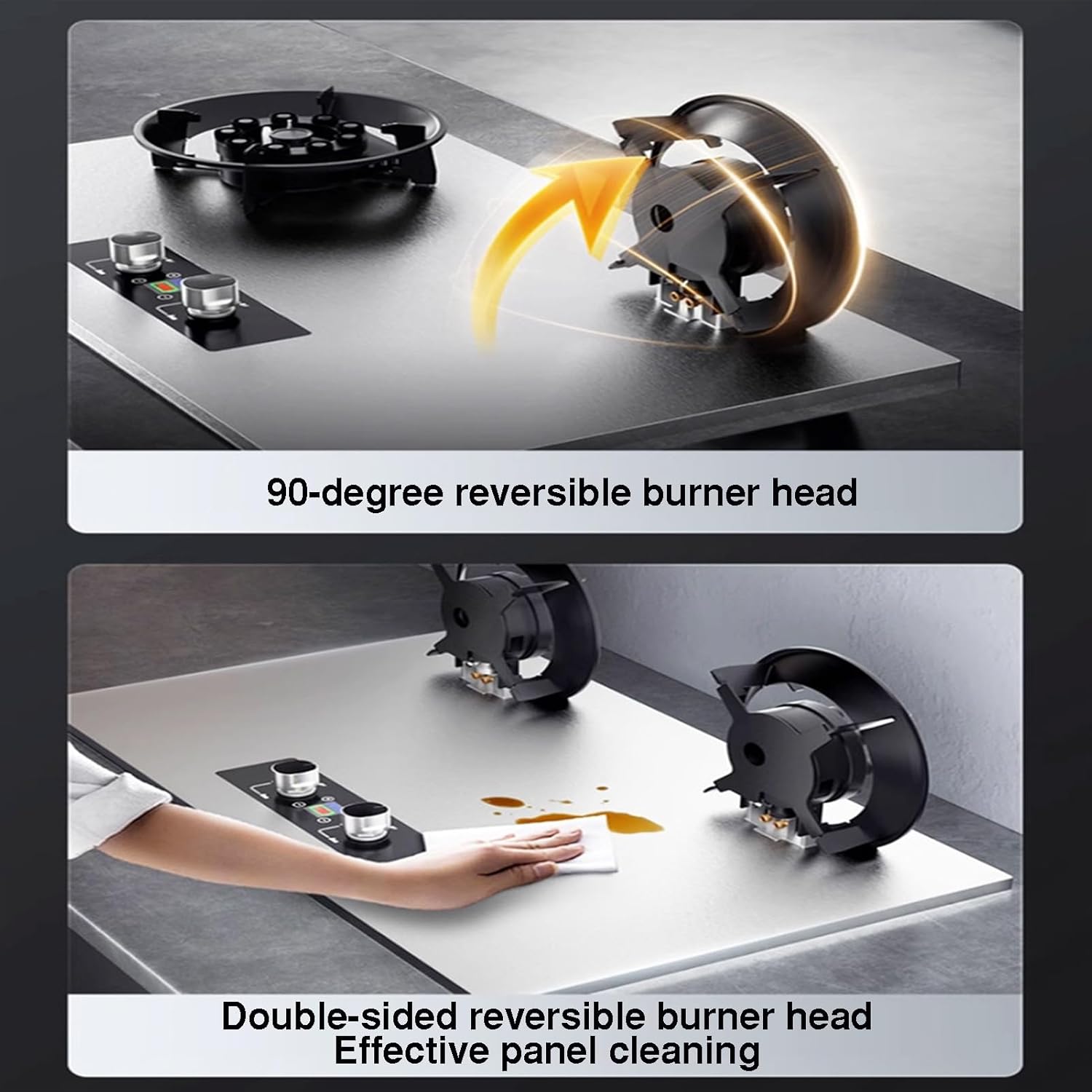 Double Burner Gas Stove,5.2kw 10-cavity High-Power,99-minute Independent Timer and 90° Reversible Head,with Flame Failure Protection Auto-Ignition(NG)