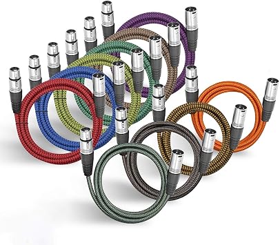 BIFALE Heavy Duty Hybrid Braided XLR Patch Cable - 6ft, 3Pin XLR Male to Female Multi-Colored Microphone Cable - Balanced Mic/Snake Cord - 10Pack TOP Series