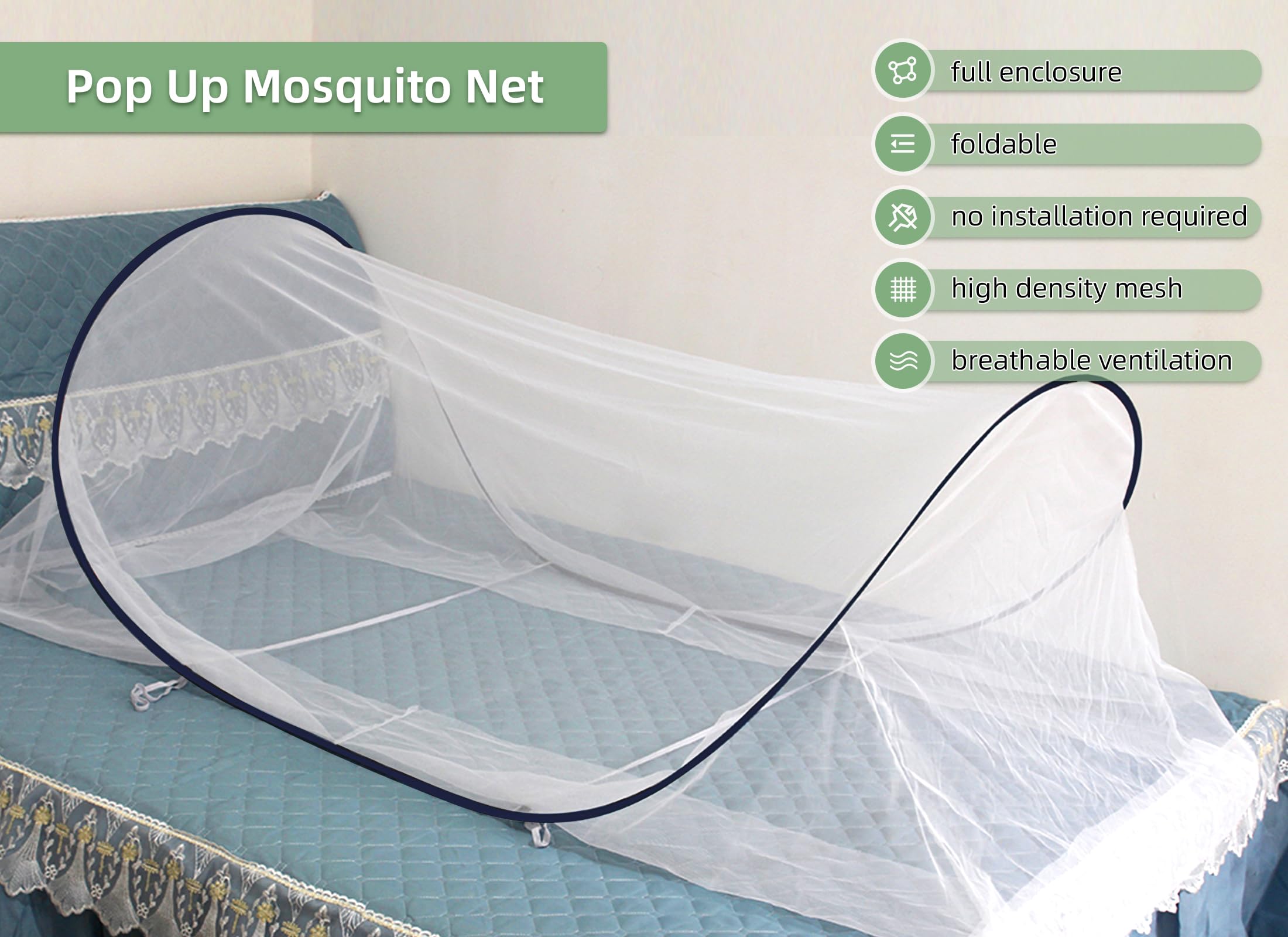 78 * 32 * 22 Inch Large Up Mosquito Tent, Portable Foldable Mosquito Net, Camping Mosquito Net with Net Bottom, for Bed Camping Travel Patio (Black)