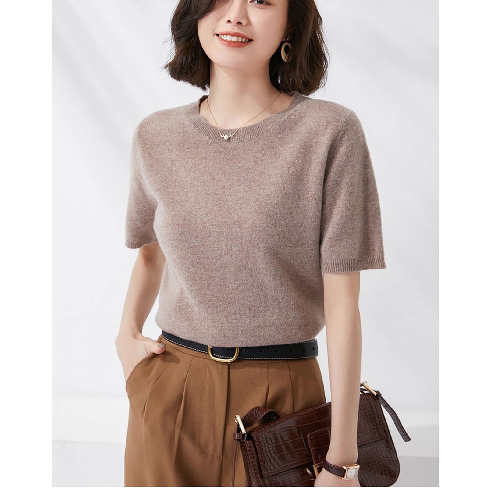 Women's Merino Wool V-Neck Sweater - Lightweight Raglan Sleeve Pullover In Camel (Small) - View #12