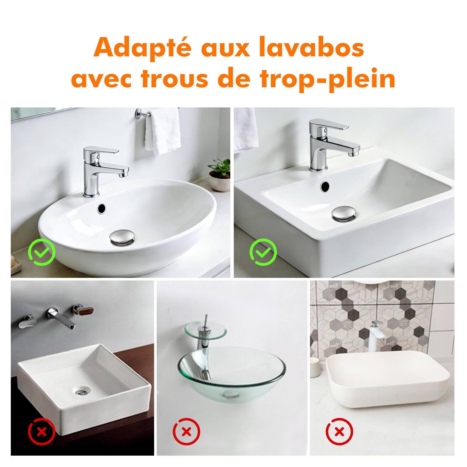 Ibergrif Bonde de Lavabo avec Trop-Plein Bouchon Clic-Clac Universel 1" 1/4 Finition Chromée