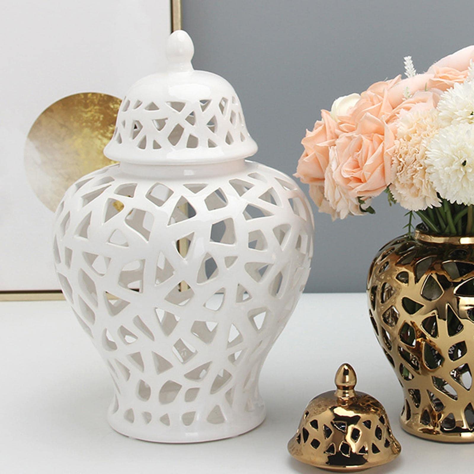 perfk Vaso da 28 cm, smaltato Creativo, Decorazione Artigianale, Vaso in Ceramica per Composizione da