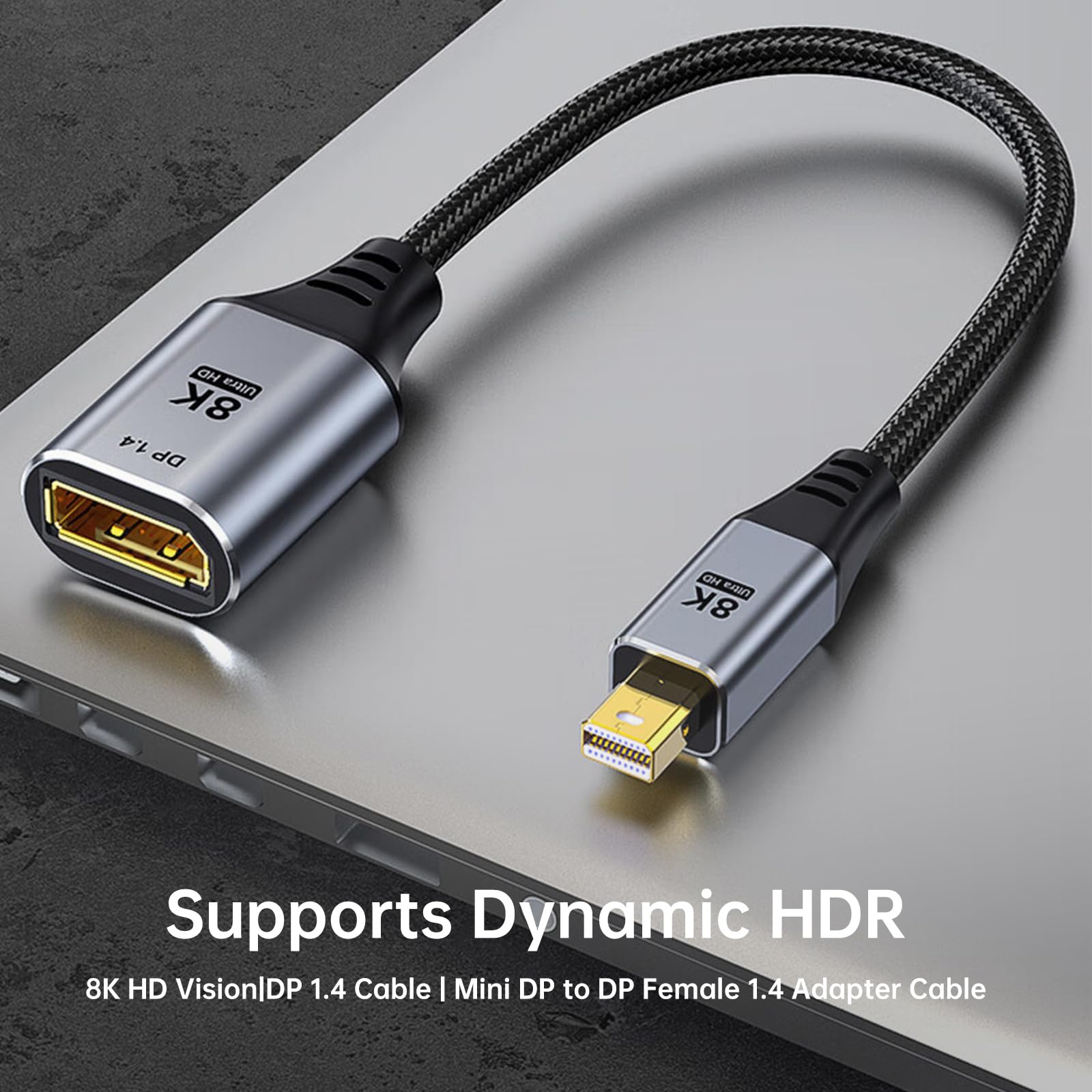 Lot de 2 adaptateurs Mini DisplayPort 8K vers DisplayPort 1.4 – mâle vers femelle, 32,4 Gbit/s 8K @ 60 Hz bidirectionnel Mini DP vers DP pour ordinateur portable de jeu, MacBook, iMac, moniteur