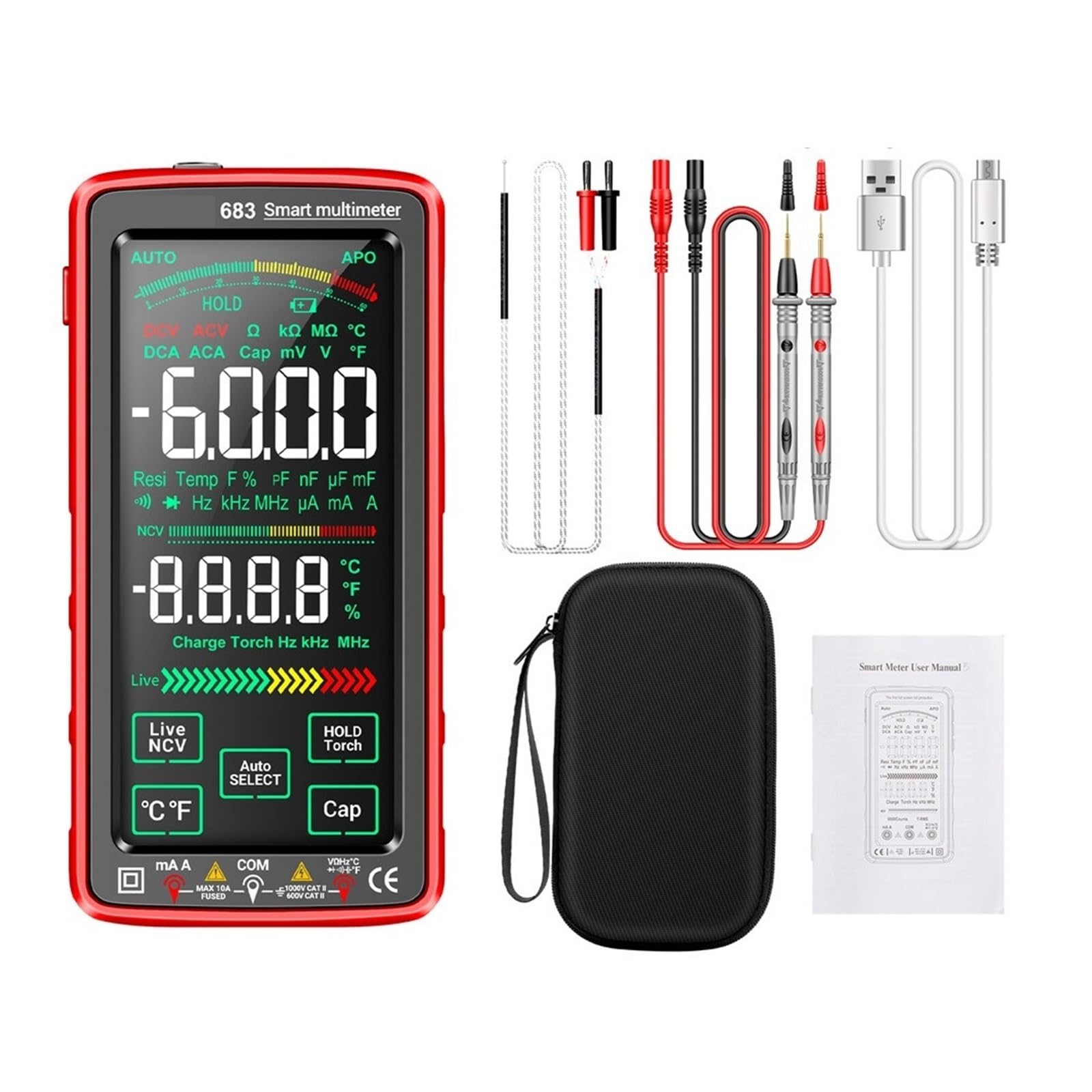 Compteur de capacité électrique AC/DC rechargeable à écran tactile - 7