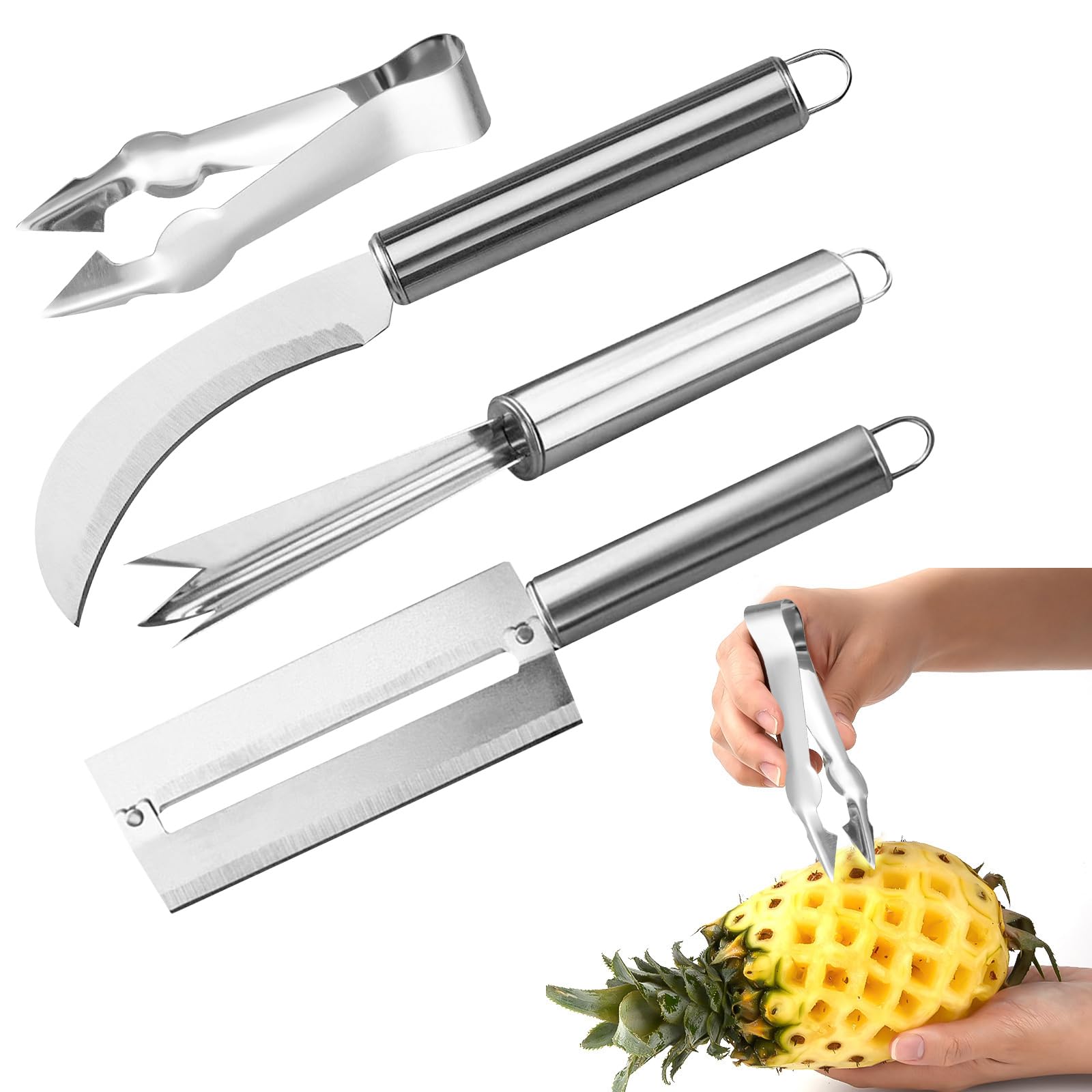 Set di strumenti per tagliare e tagliare ananas, in acciaio inox di alta qualità, coltello decorativo per frutta, facile da pulire, lavabile in lavastoviglie (giallo
