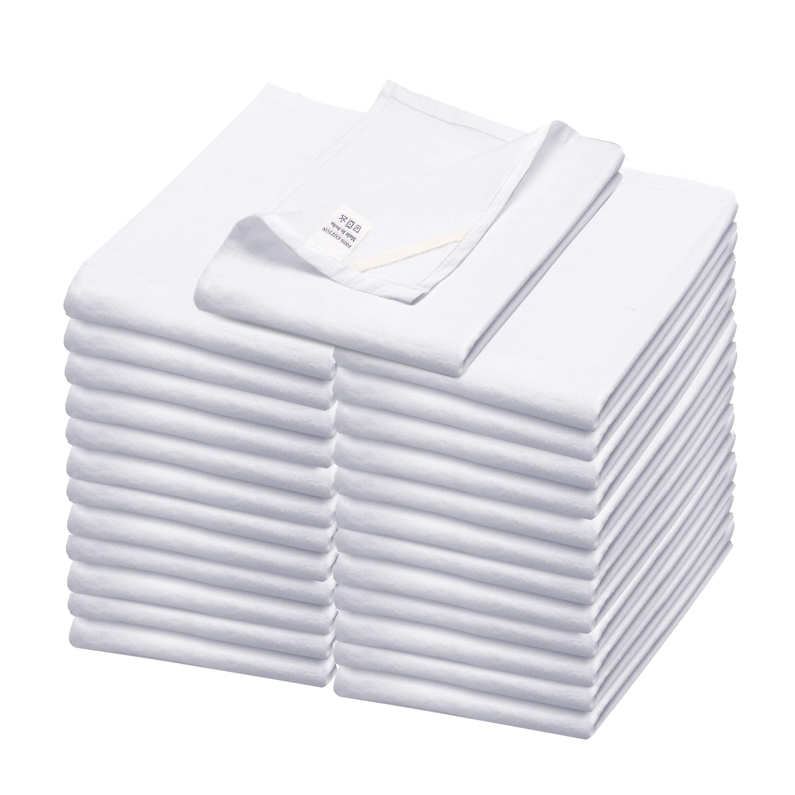 WHITEWRAP Flour Sack Kitchen Towels |Cotton Blank Towel | Tea Towel Crafting Embroidery |Flat Thick Absorbent Quick Dry | Baking Bread Proofing Linen Cover White, 18"x28" - Pack of 25