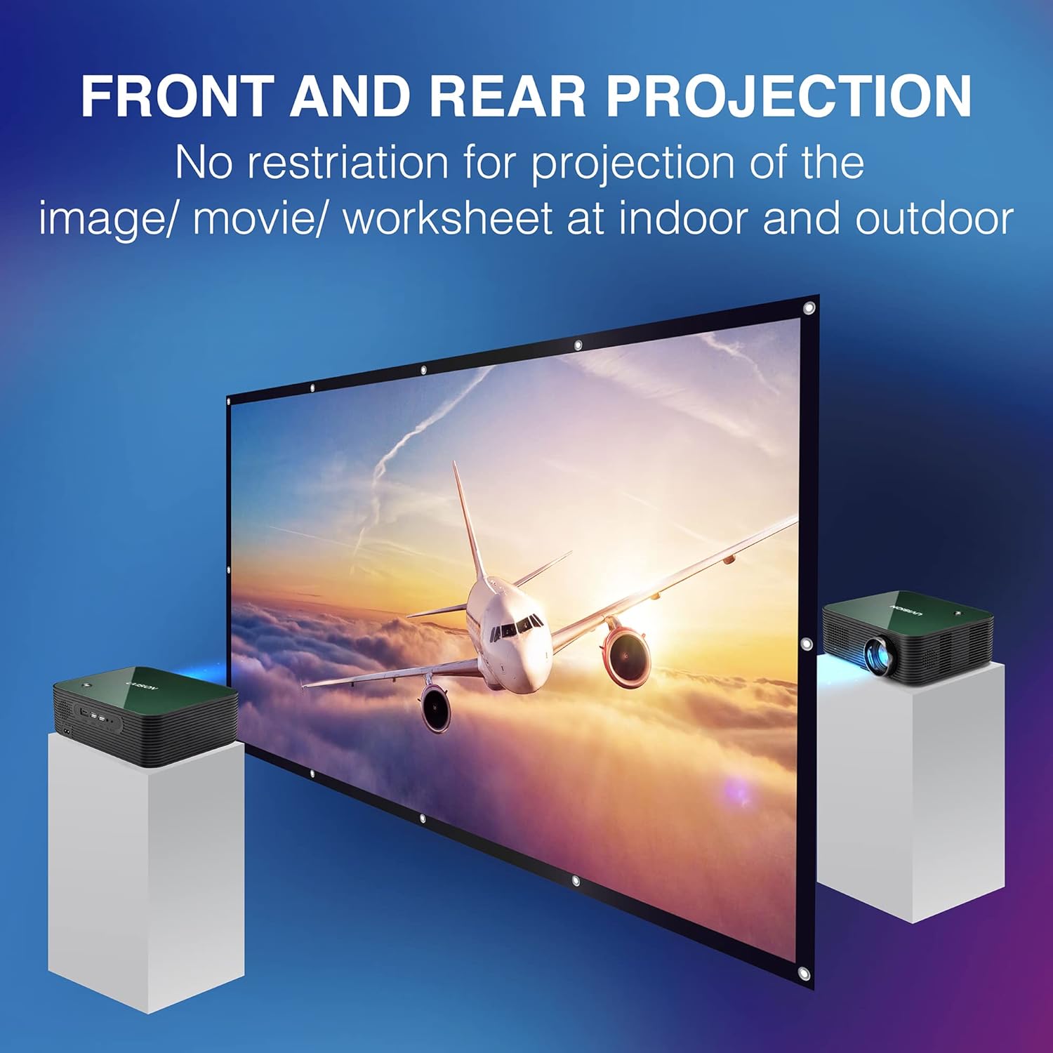 Diagram showing the 165-degree wide viewing angle of the UVISION S100 projector screen.