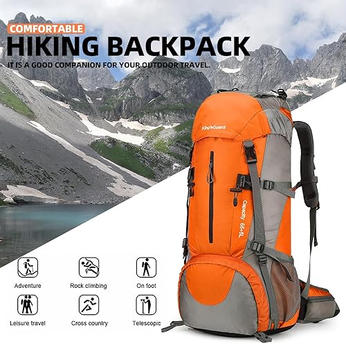 Miniatura 7 de 70L camping senderismo mochila con cubierta de lluvia impermeable mochila para senderismo treeking escalada al aire libre, Naranja, Mochila de
