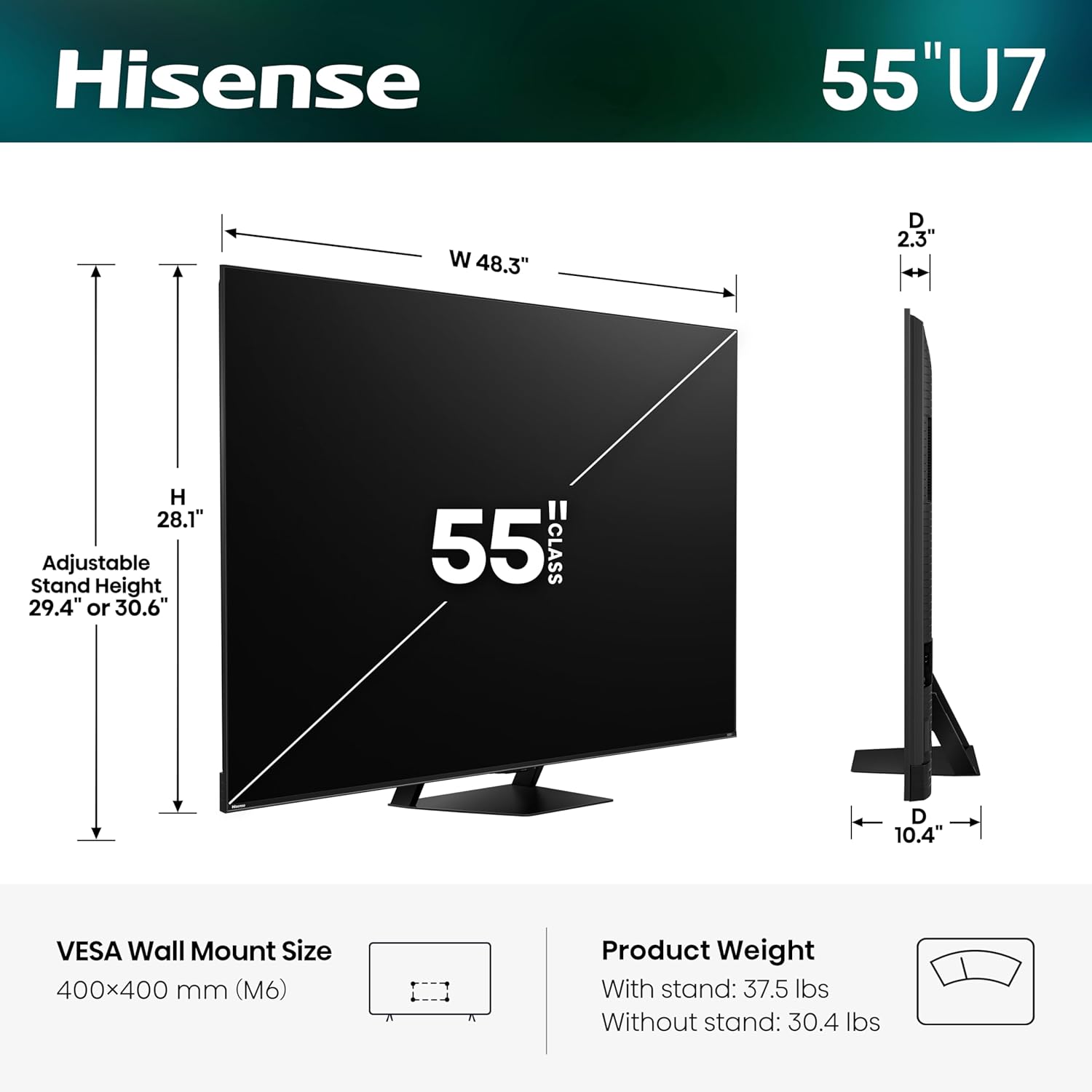 Hisense 55" U7 Mini-LED ULED 4K UHD Best Premium Gaming Google Smart TV (55U7SG, 2026 NEW) - Hi-QLED, Native 165Hz, VRR 330, HDR10+, Dolby Vision IQ·Atmos, IMAX Enhanced, Anti-Reflection, 2.1.2 Ch