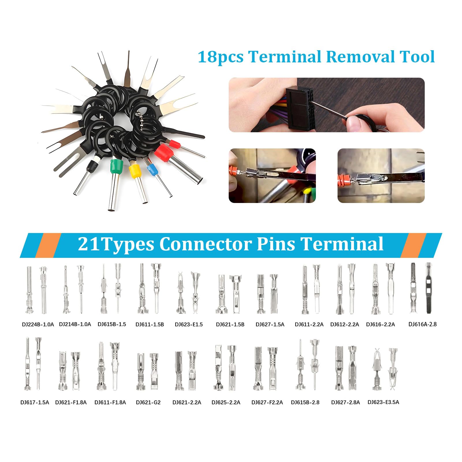 Générique 720 pièces bornes de Fil de Voiture connecteur Broche connecteur bornes à Broches 1/1, 5/1, 8/2, 2/2, 8/3, 5 mm Automobile Automobile Retrait de Prise Non isolé mâle Femelle sertissages