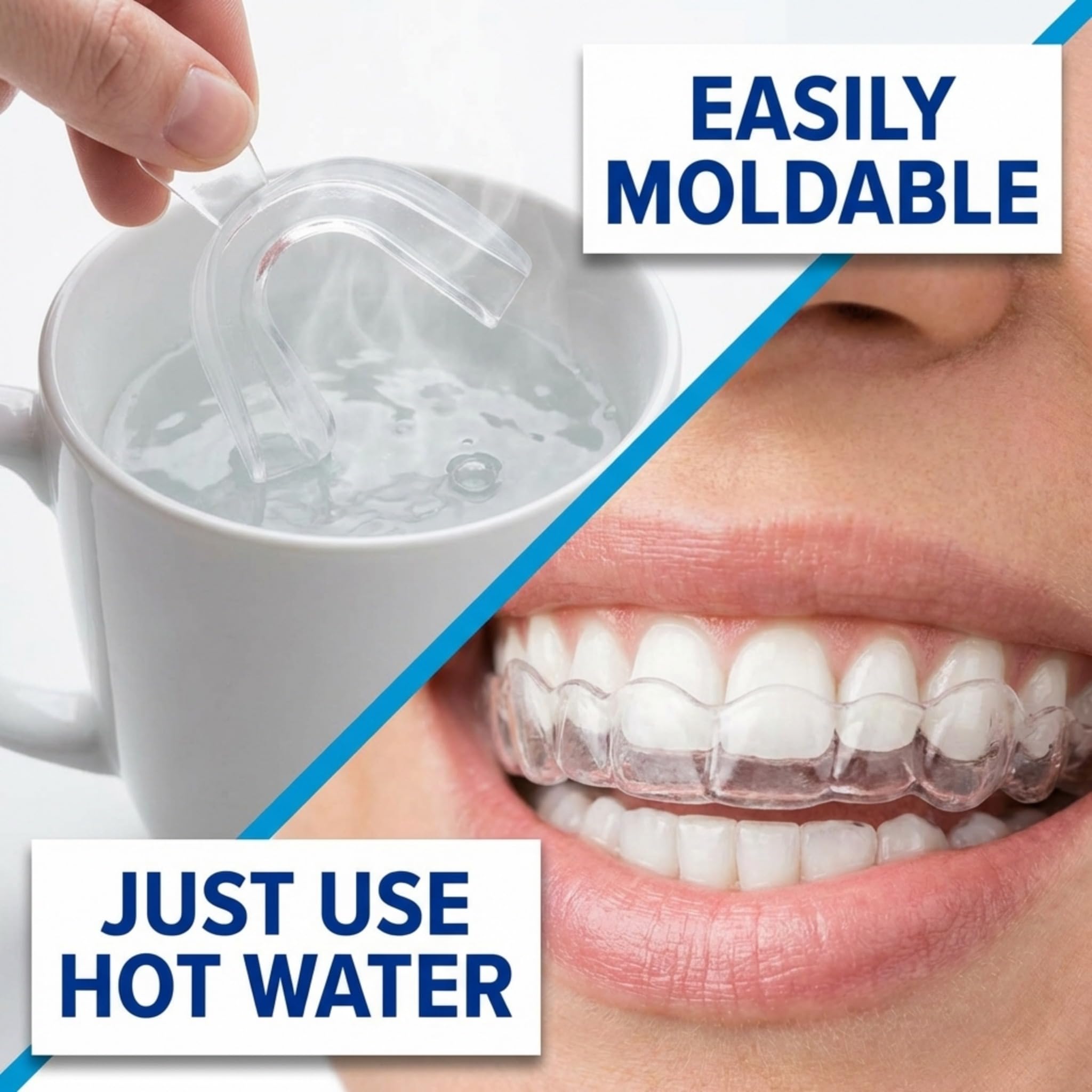 Cool Teeth Whitening (2) bandejas y (1) acelerador de luz LED azul para blanquear más rápido 1 par de termoformado moldeable termoformado boca blanqueador dental bandejas blanqueador dental