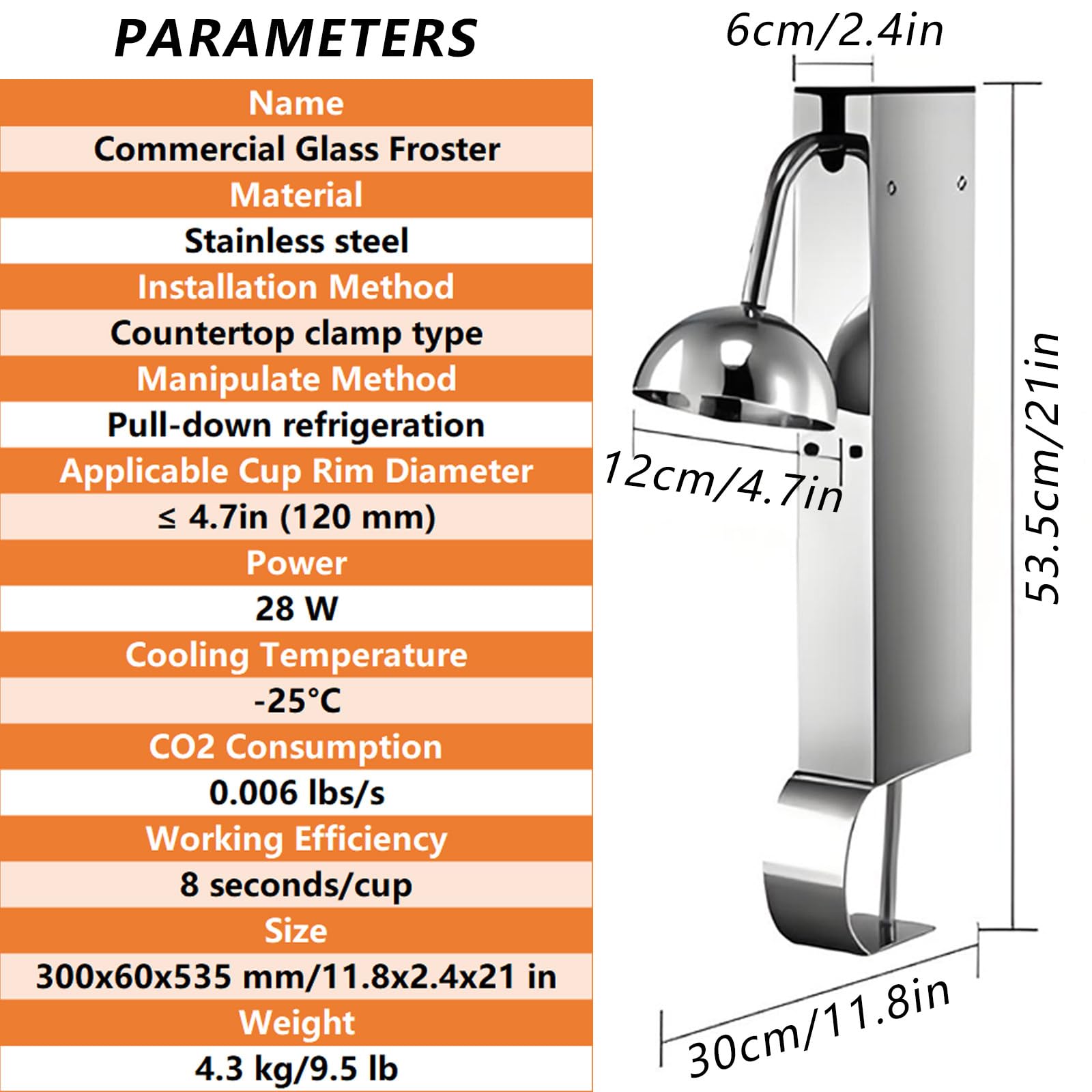 Sbrinatore per Bicchieri, Raffredda a -13℉ in 8 Secondi, Macchina Elettrica per Il Raffreddamento dei Bicchieri per Gestori di Ristoranti, Acciaio Inox
