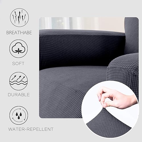 Miniatura 4 de Granbest Funda repelente al agua para silla reclinable de alta elasticidad, tela jacquard de alta elasticidad, con bolsillos (reclinable, gris)