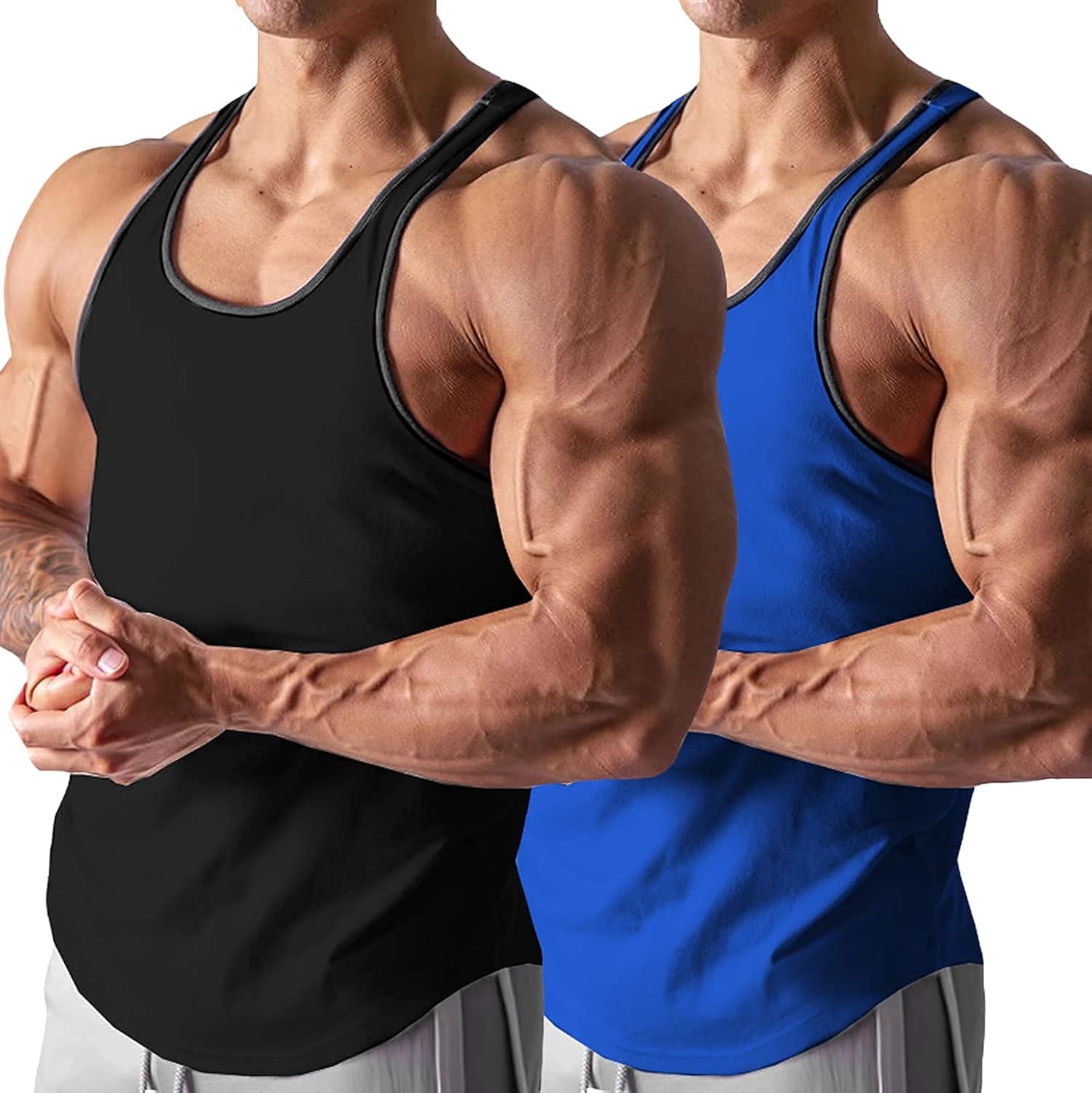 Babioboa Men's 2 Pack Gym Tank Tops Workout Stringer Muscle Tee Y-Back Bodybuilding Sleeveless T-Shirts: Clothing
