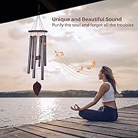 Vista 2 de Campanas de Viento de Simpatía para Exterior Tono Profundo, Campanas Conmemorativas para la Pérdida de un Ser Querido, Campanas Grandes con 6 Tubos