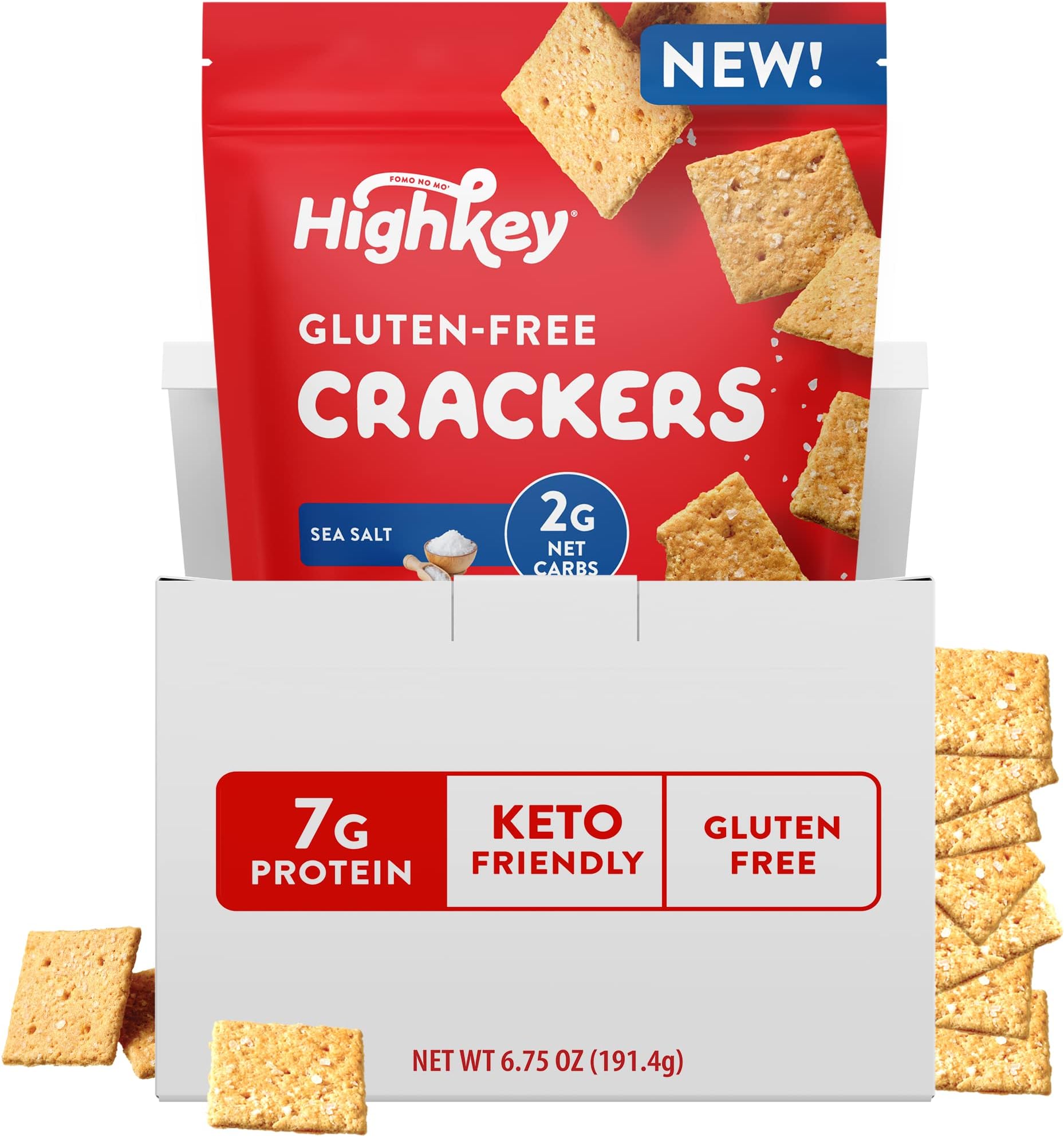 HighKey Gluten Free Snacks Sea Salt Crackers - Keto Snack Almond Flour Saltine Crackers Low Carb Snack Paleo Snacks Low Carb Chip Healthy Snacks Keto Crackers Zero Carb No Sugar Healthy Cracker 6.75oz