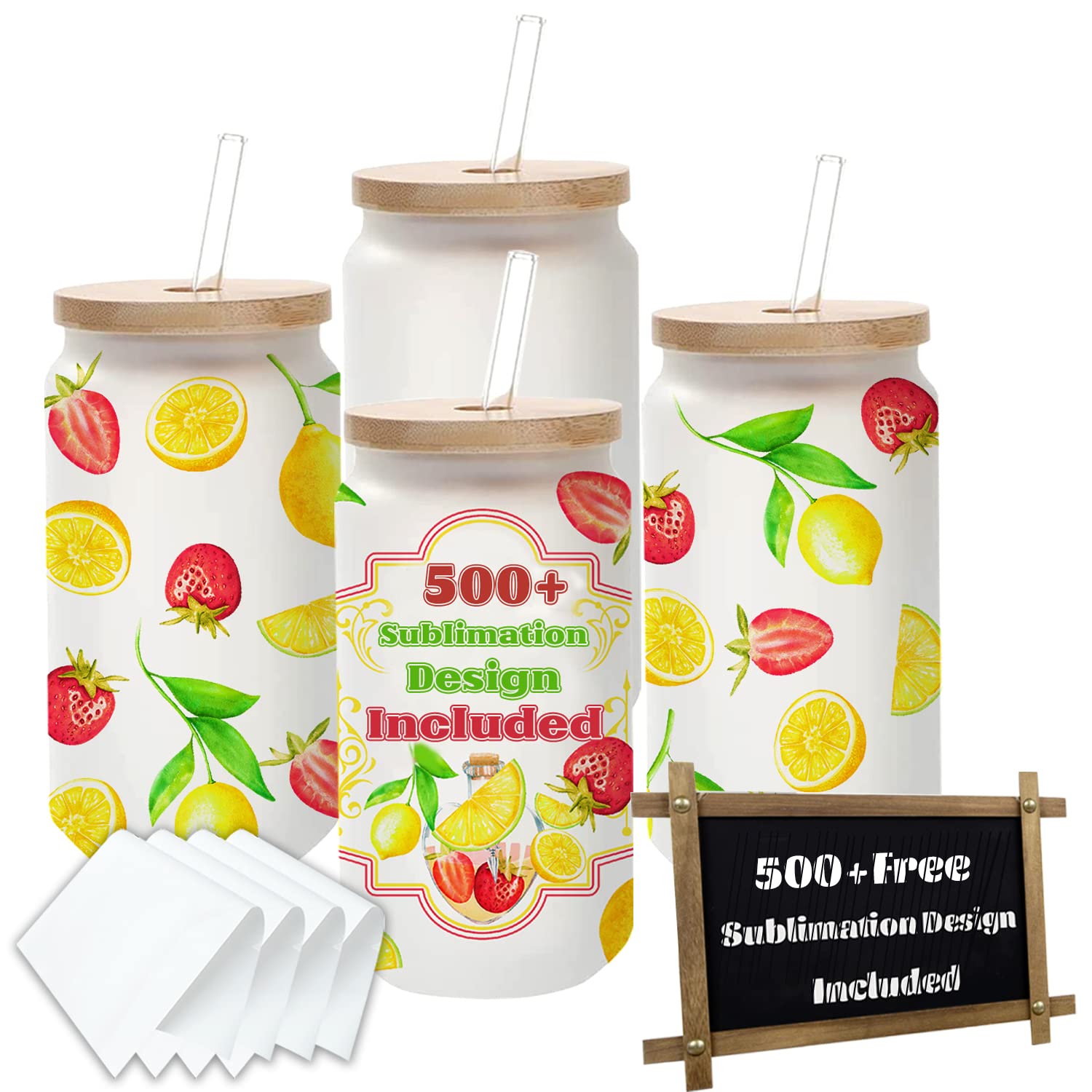 Buy Zonegrace 4 Pack Frosted Sublimation Glass Blanks With Bamboo Lid