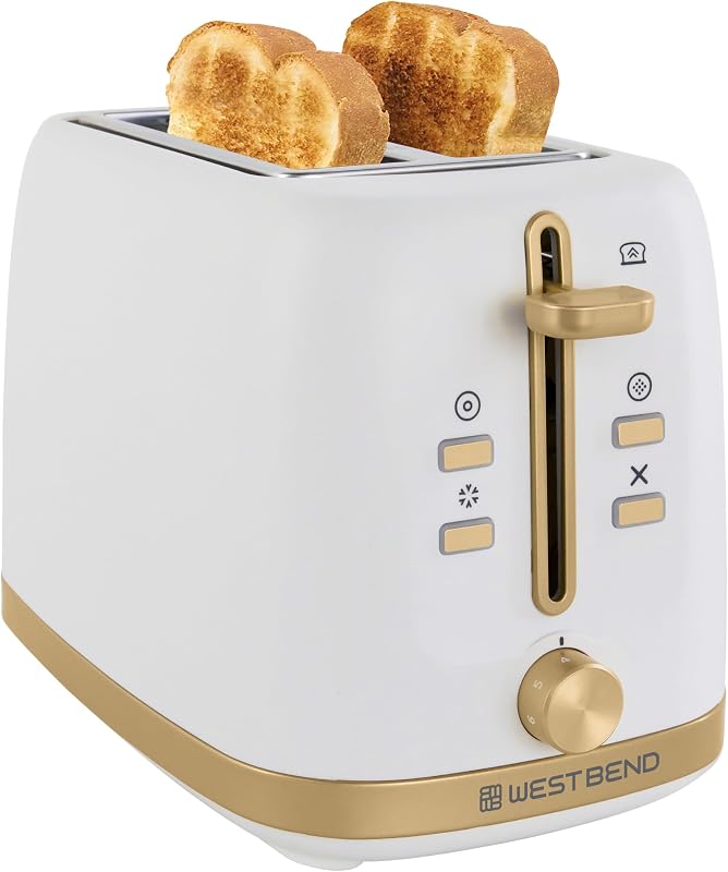 Timeless 2-Slice Toaster with 7 Browning Levels, Bagel/Waffle/Defrost Settings, High-Lift Lever, Anti-Jam, Easy-Clean Crumb Tray, 2-Slice, White/Gold