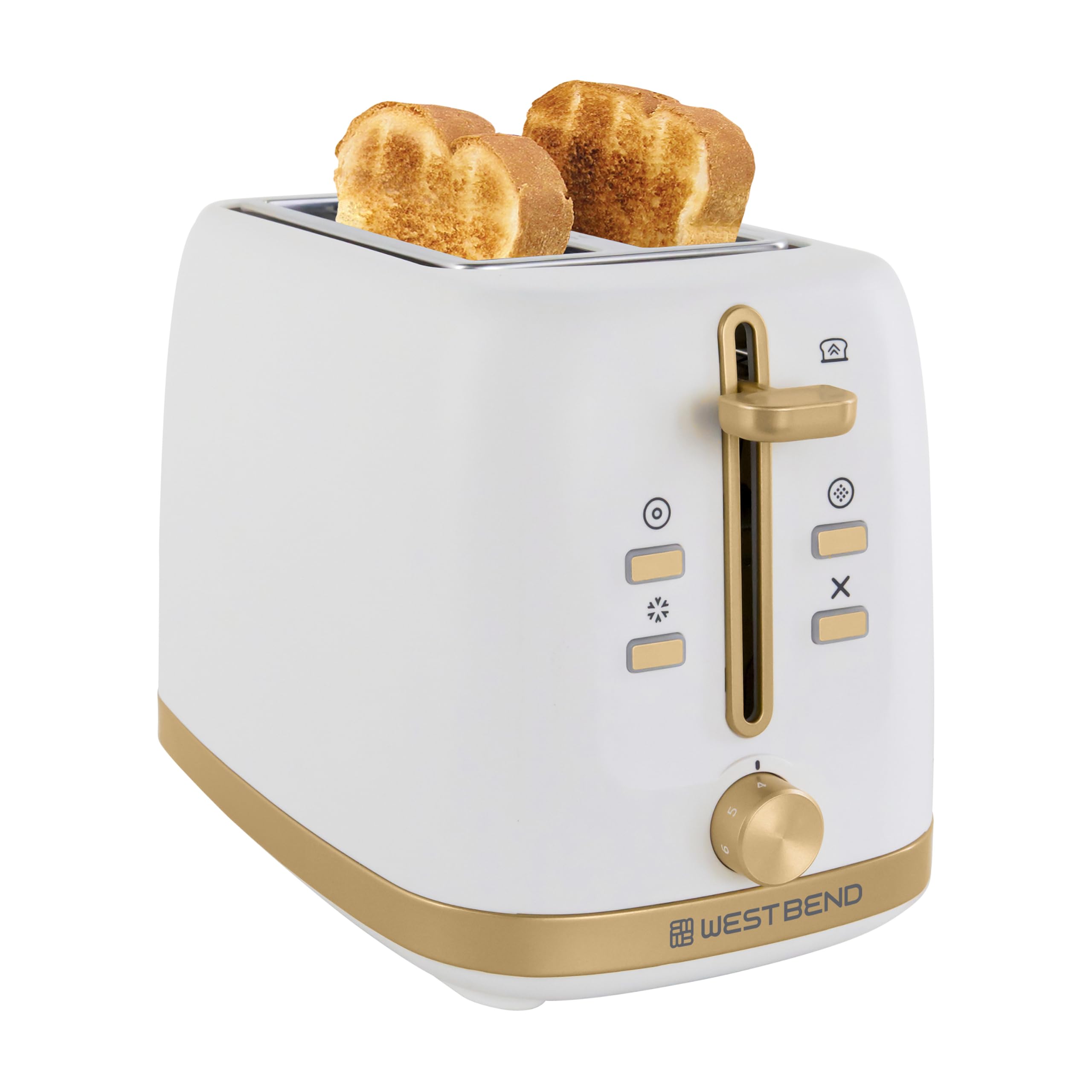 West Bend Timeless 2-Slice Toaster with 7 Browning Levels, Bagel/Waffle/Defrost Settings, High-Lift Lever, Anti-Jam, Easy-Clean Crumb Tray, 2-Slice, White/Gold-image-37