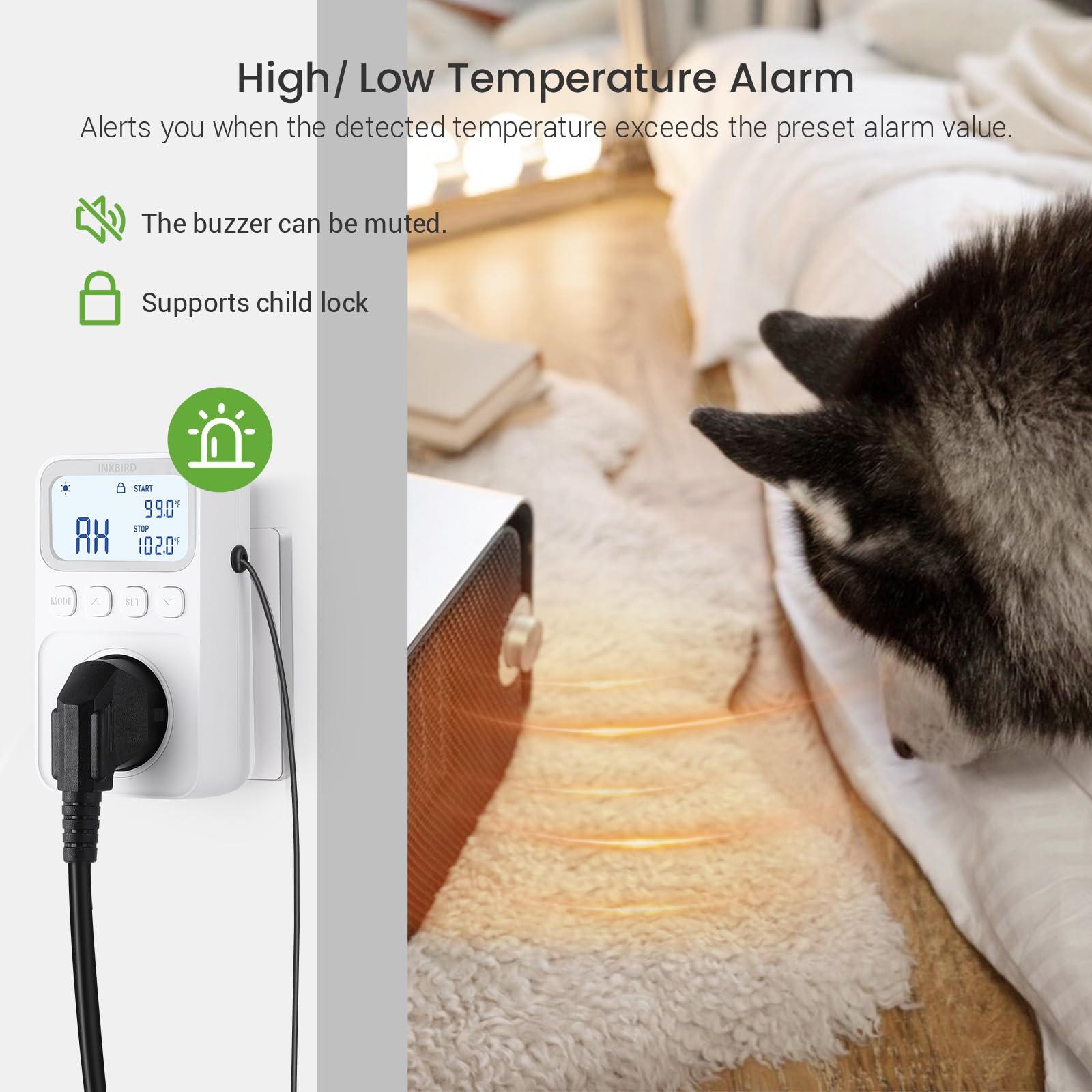 Inkbird C226T Termostato enchufable, Controlador de Temperatura Programable para Calefacción Refrigeración con Control de Tiempo, Función de Alarma y Memoria, Adecuado para Reptiles, Fermentación,