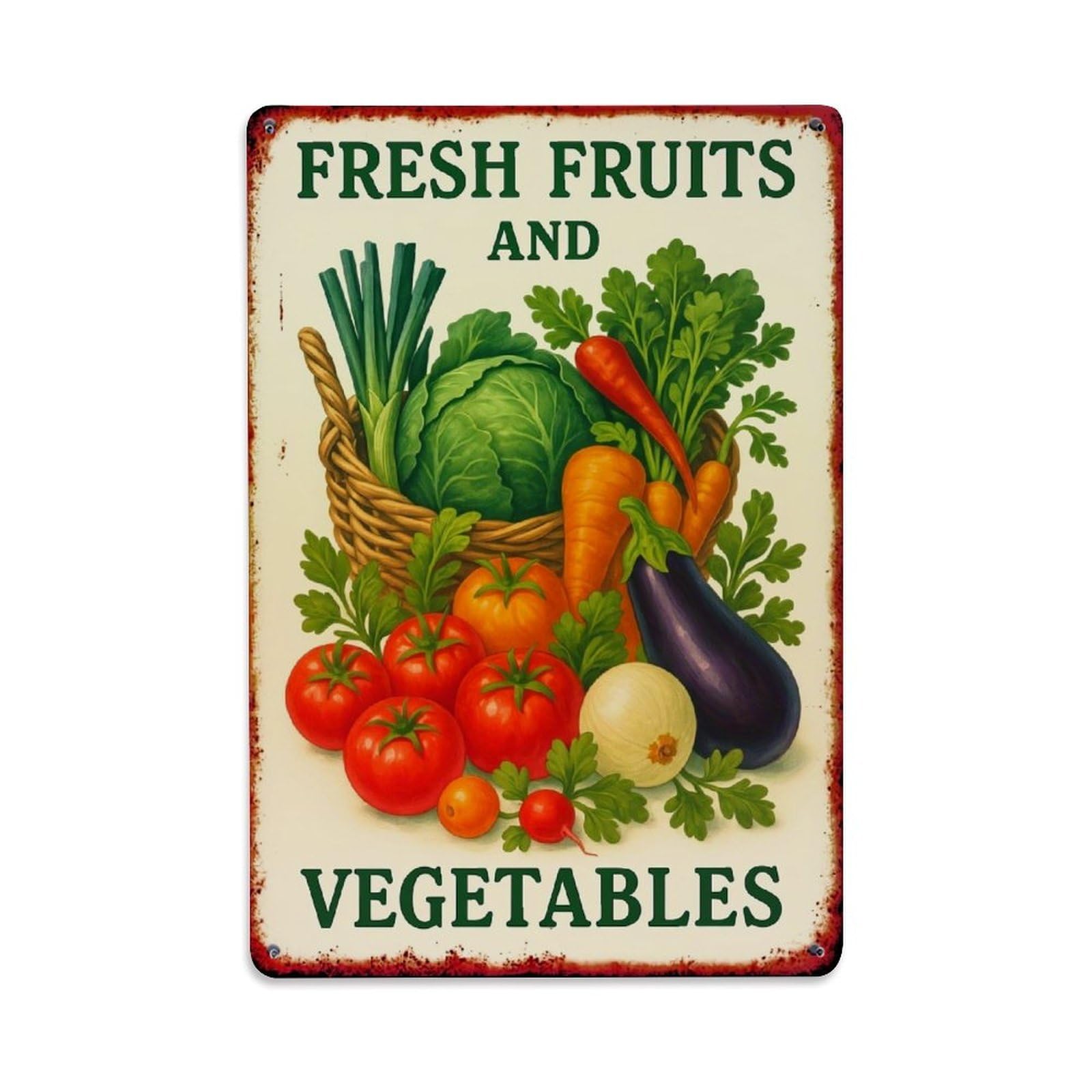 Jdyaojiesheng Vintage Fresh Fruits And Vegetables Tin Sign Retro Metal Wall Decor Metal Poster, Home Bar Garage Farmhouse Cafe Wall Art Decoration 8X12inches