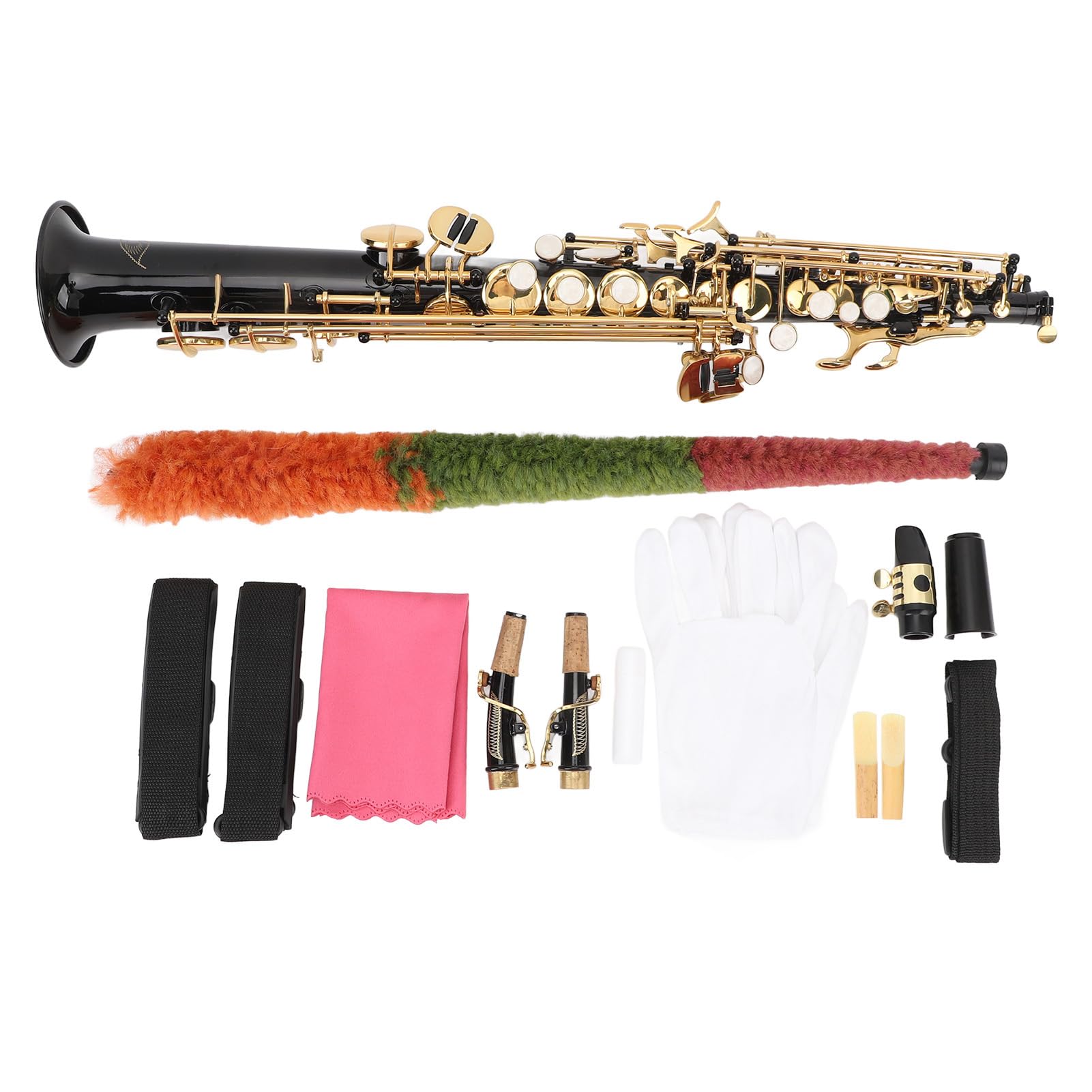 Emoshayoga Kit per Sassofono Soprano Chiave Bb in Ottone con Bocchino e Manico Curvo per Musicisti Jazz Principianti