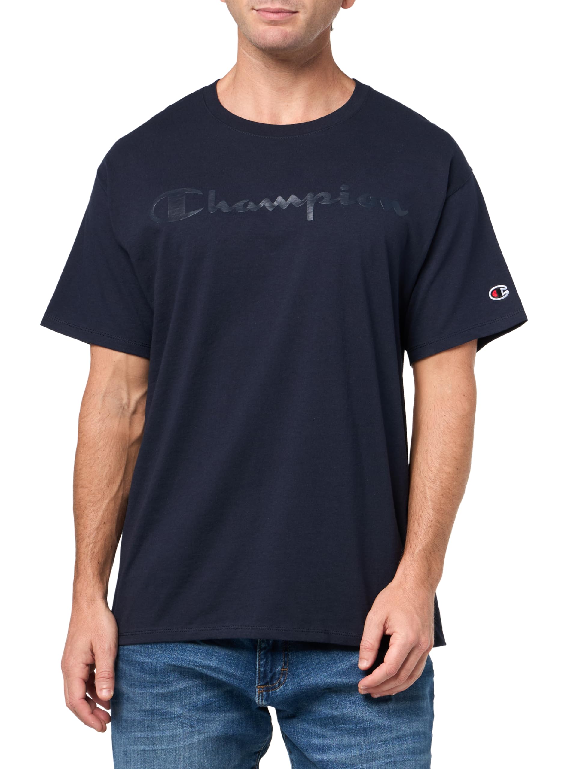 Champion Men's Classic Graphic T-Shirt, Script Logo, Navy, XXL