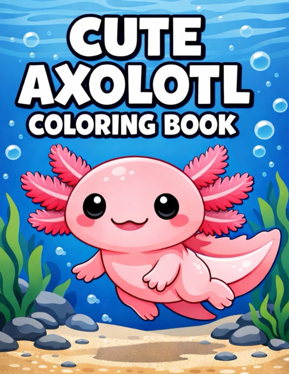 Cute Axolotl Coloring Book for Kids: 30 Fun and Easy Underwater Coloring Pages with Decorative Borders for Kids and Toddlers"