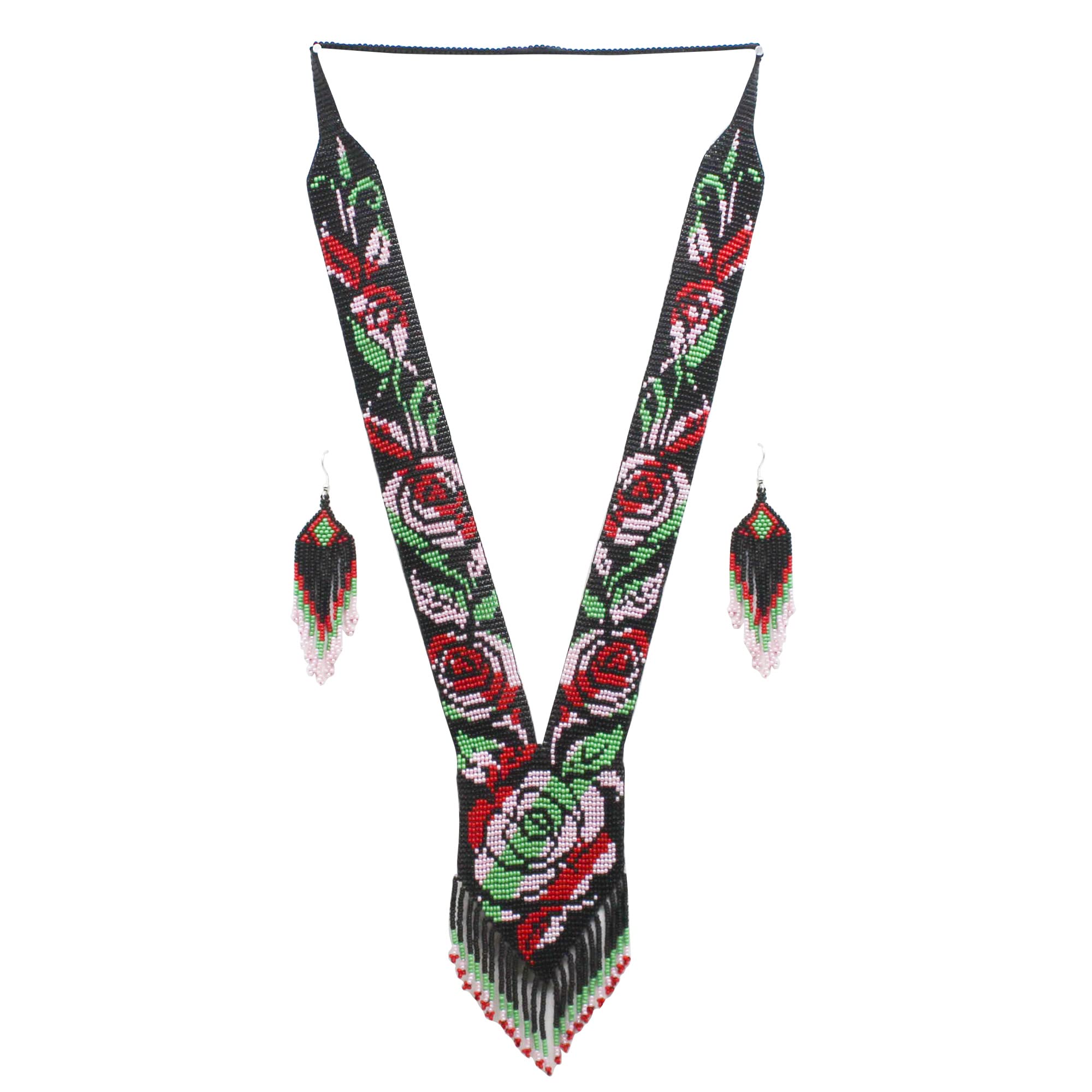 Native Tribal Style Long Statement Beaded Necklace for Women Handmade