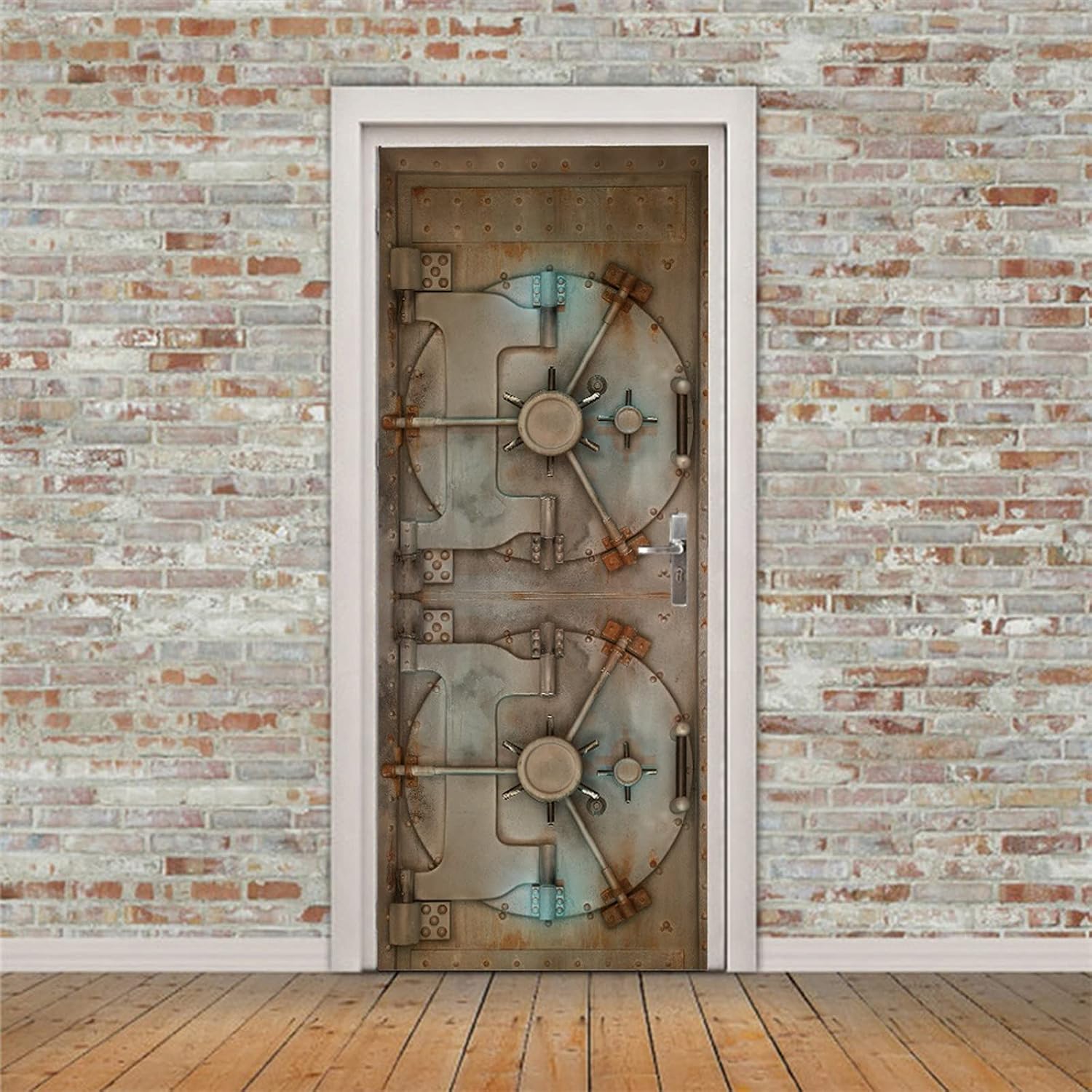 A.Monamour 3D Rusty Bank Vault Door Vinyl Waterproof Self-Adhesive Door Mural Decals for Bedroom Office Bathroom, Brown, PVC, Vintage, Steampunk, Wall Decal, Stickers, 2 Pack, 77 x 200 cm